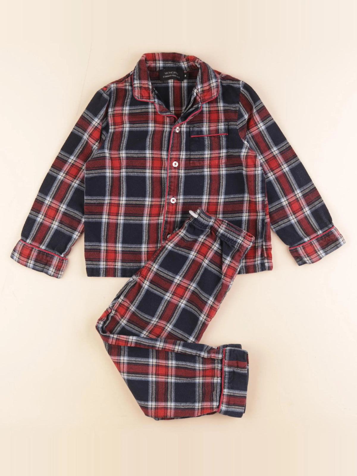 Monoprix - pyjama coton bleu, rouge - 4 ans