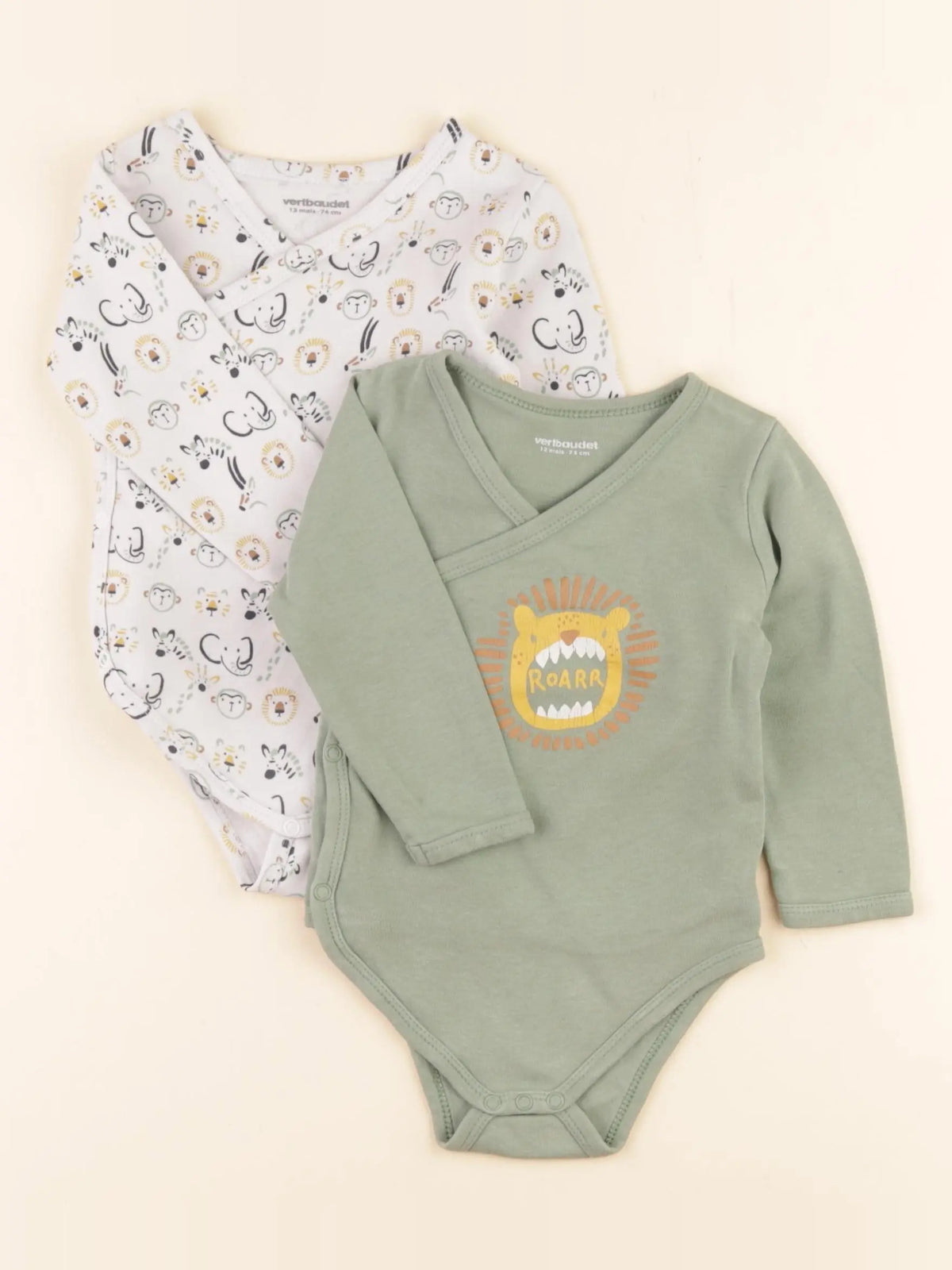 Vertbaudet - lot de 2 bodies en coton multicolore - 12 mois