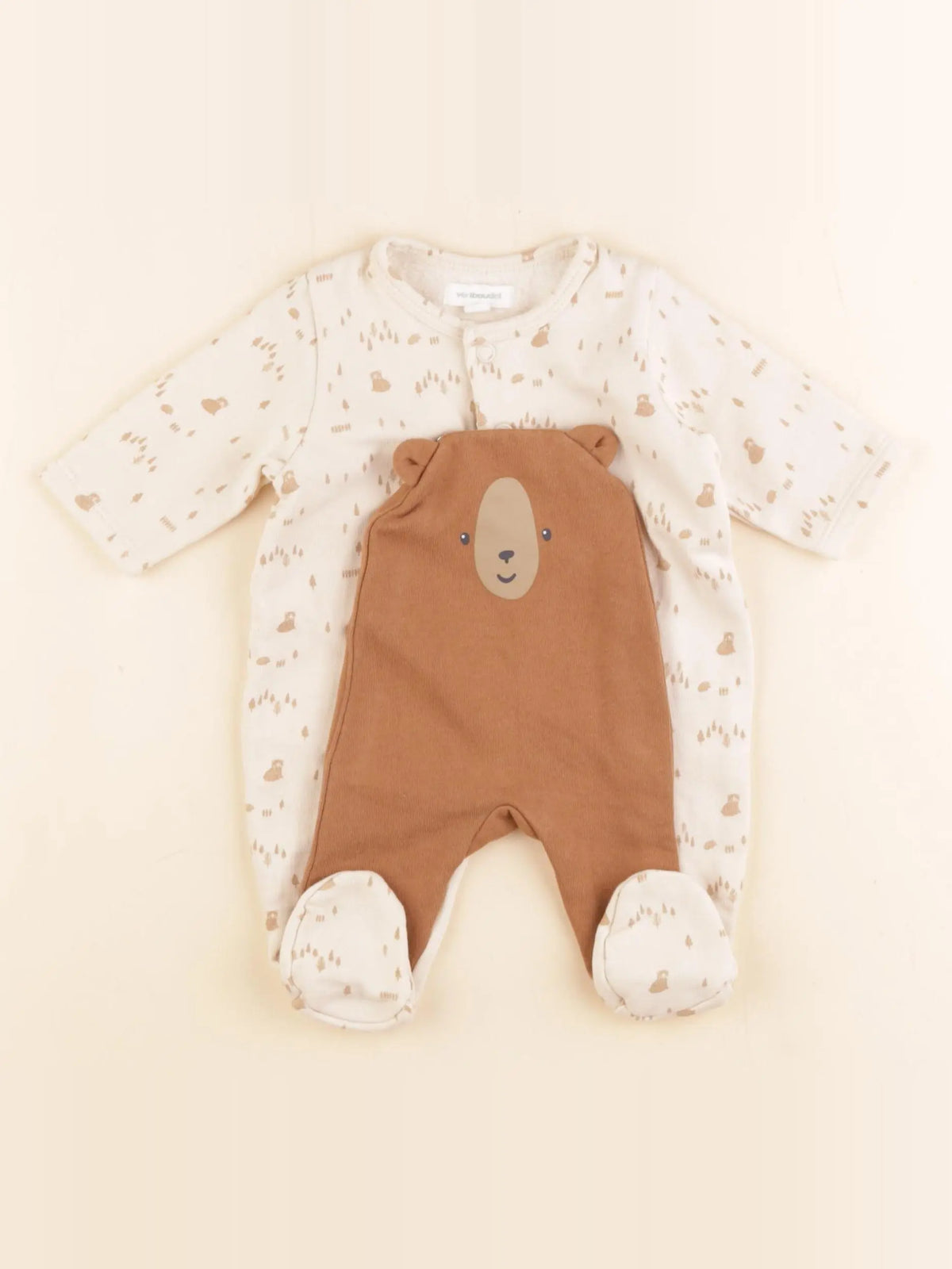 Vertbaudet - pyjama coton beige, marron - 1 mois