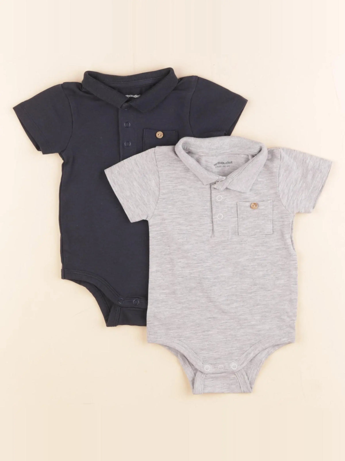 Vertbaudet - lot de 2 bodies en coton bleu, gris - 3 mois