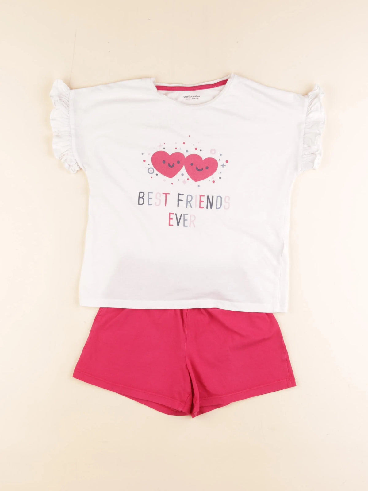 Vertbaudet - pyjama coton blanc, rose - 8 ans
