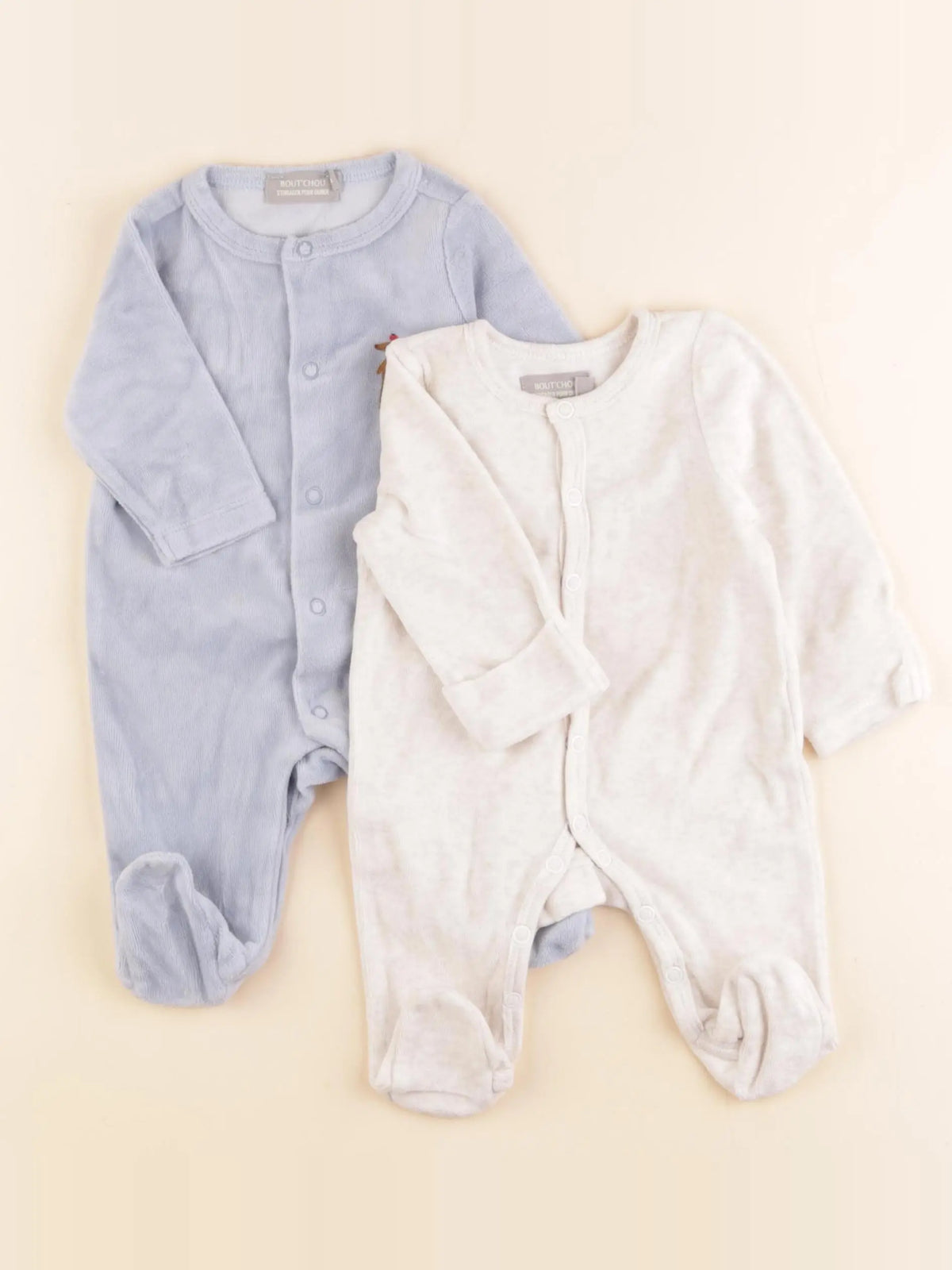 Boutchou - pyjama velours bleu, beige - 1 mois
