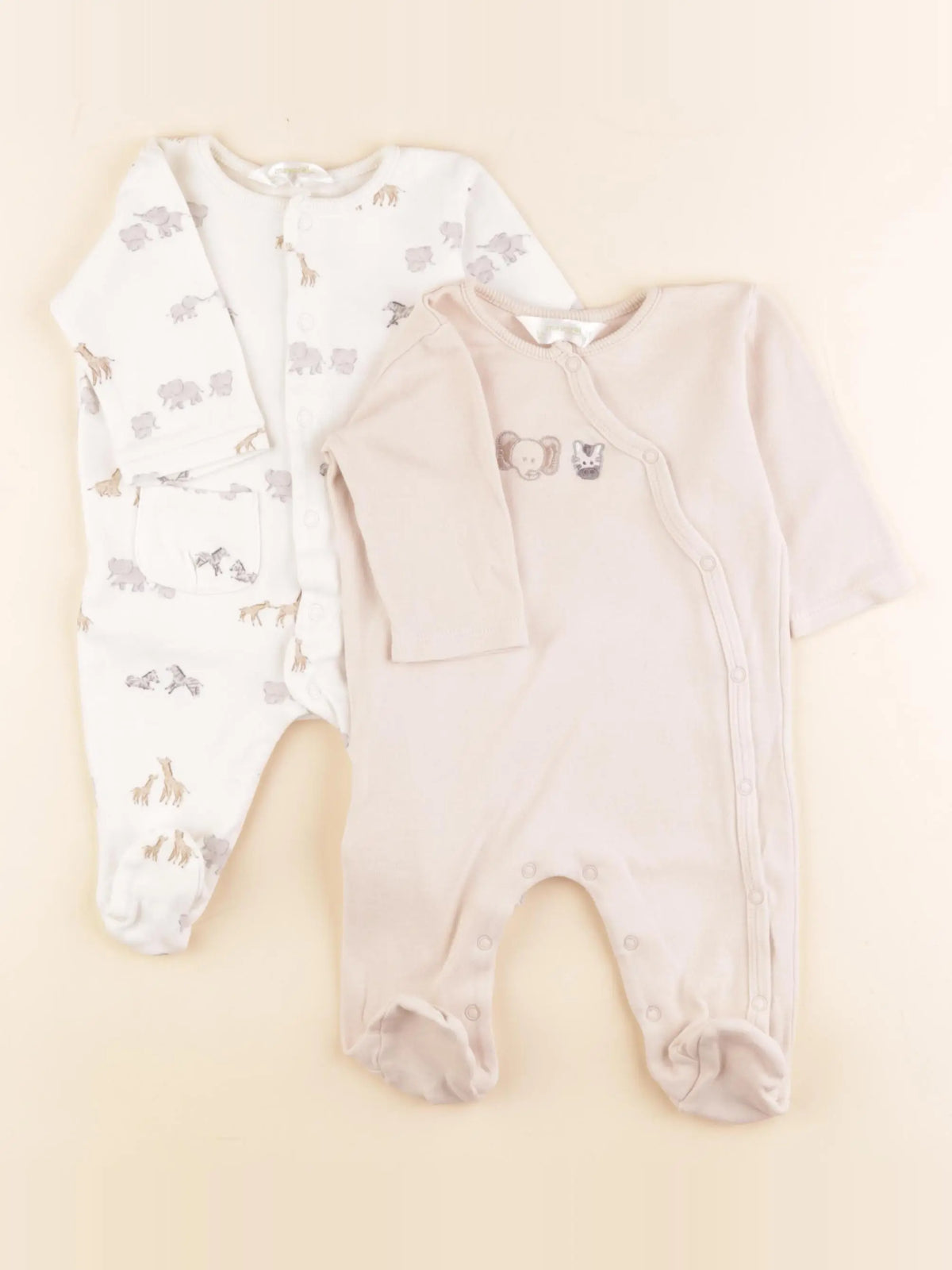 Mayoral - lot de 2 pyjamas blanc, beige - 1/2 mois