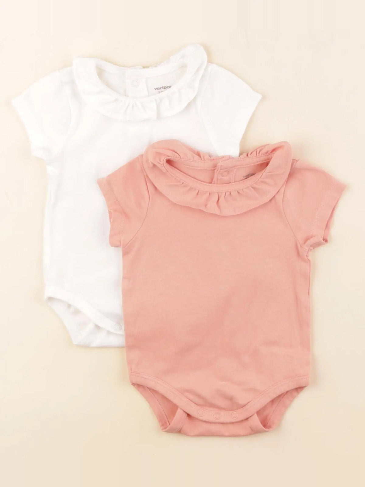 Vertbaudet - lot de 2 bodies en coton rose, blanc - 3 mois