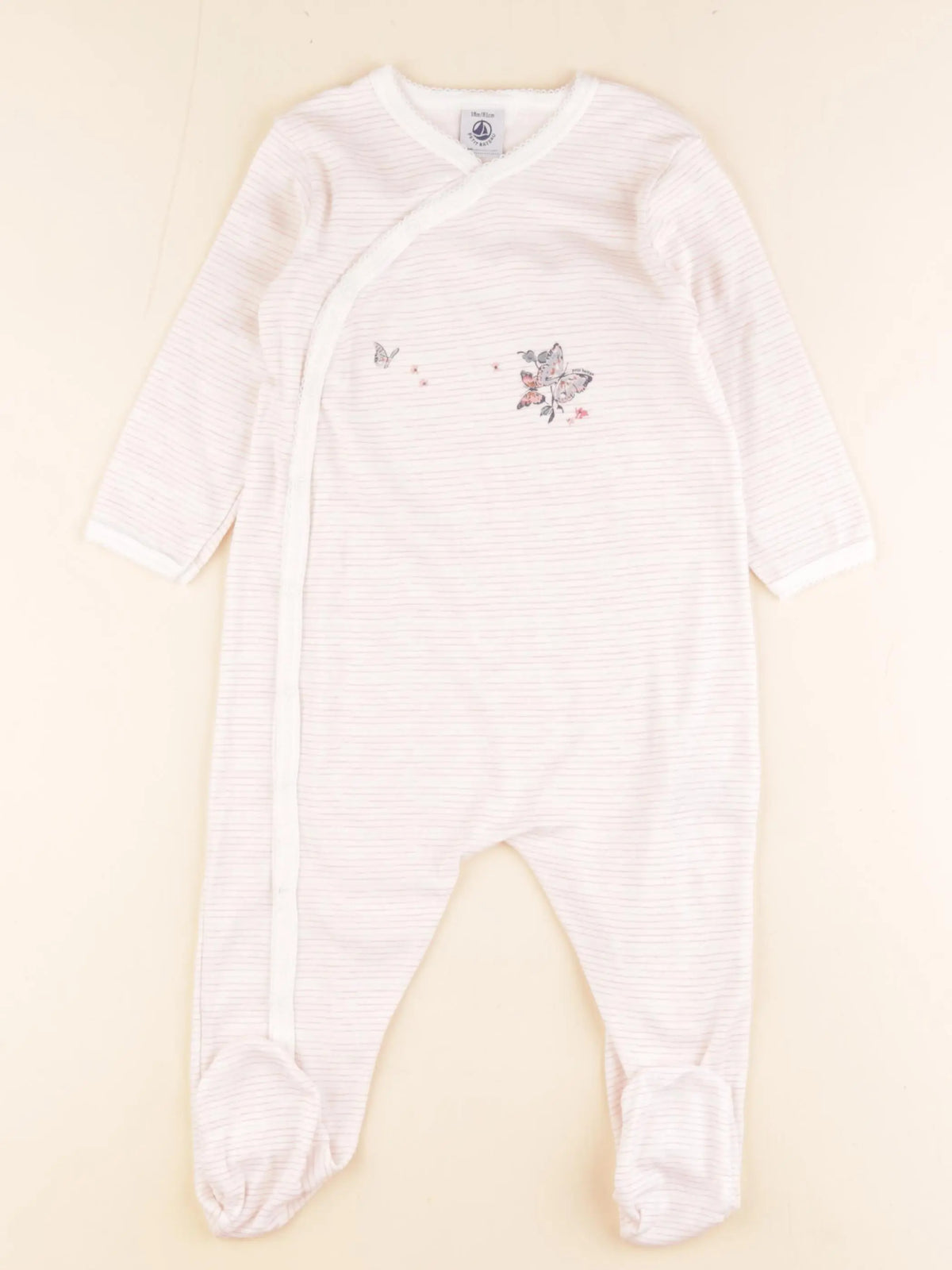 Petit Bateau - pyjama coton blanc, rose - 18 mois