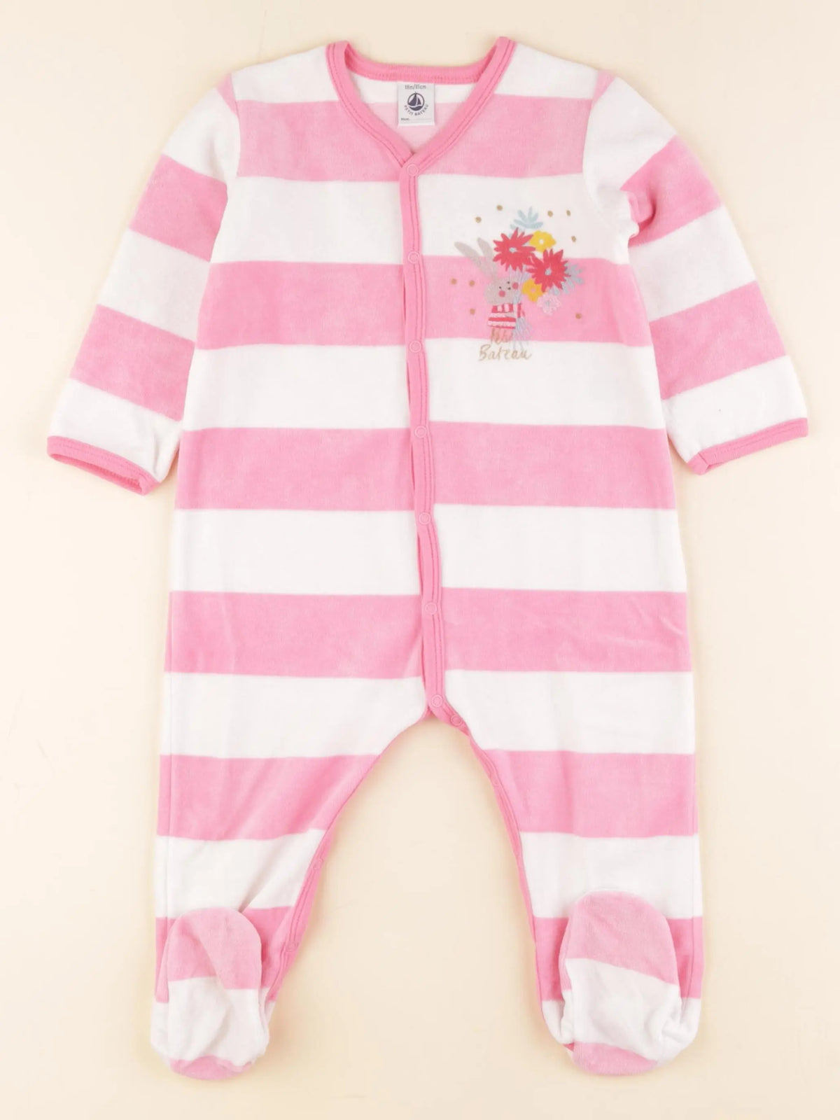 Petit Bateau - pyjama velours rose, blanc - 18 mois
