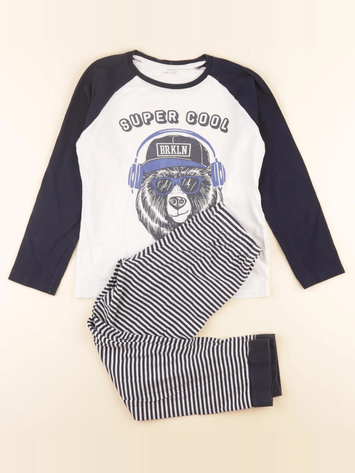 Vertbaudet - pyjama coton bleu, blanc - 10 ans