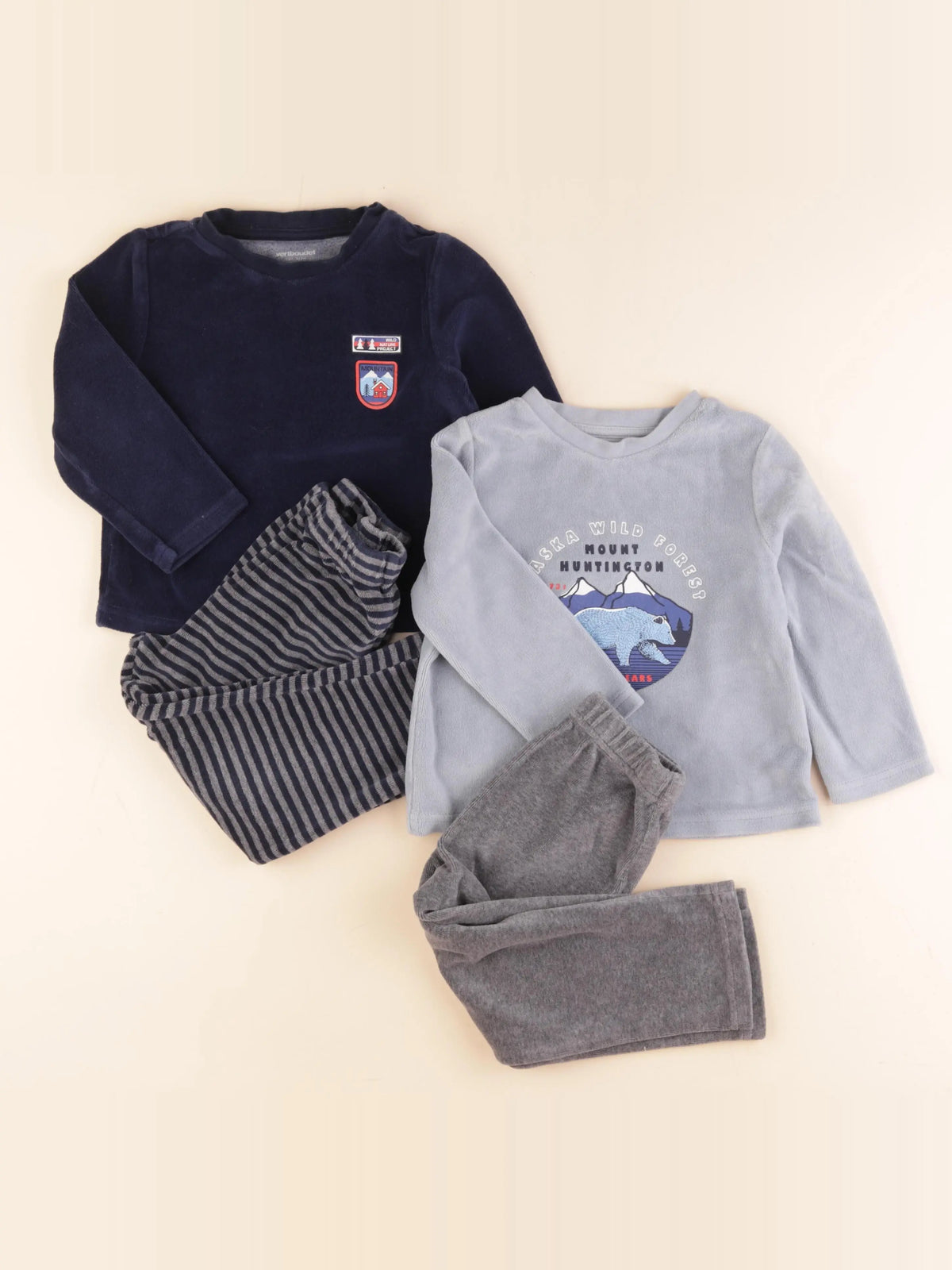 Vertbaudet - lot de 2 pyjamas velours bleu, gris - 3 ans