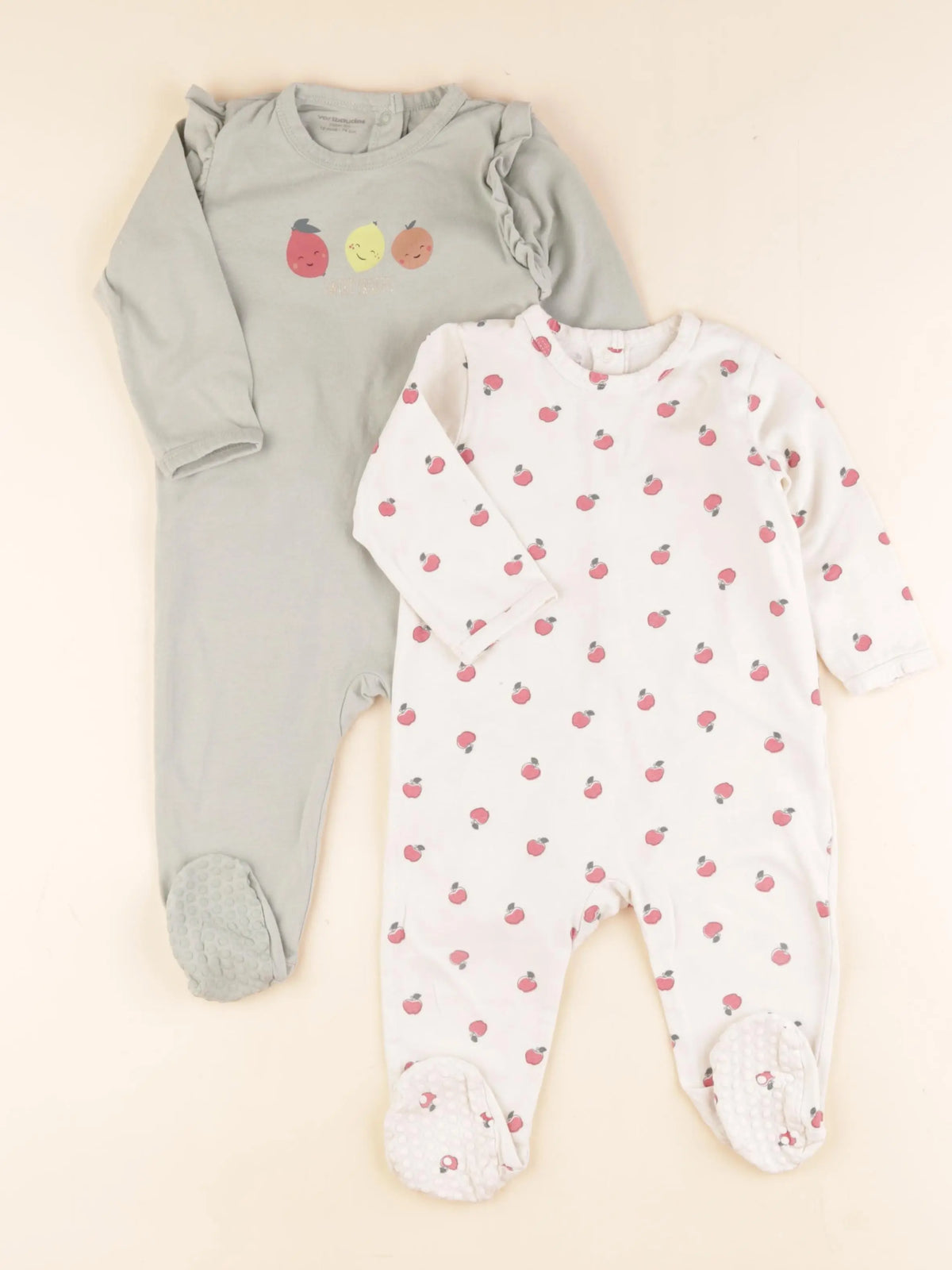 Vertbaudet - lot de 2 pyjamas coton beige - 12 mois