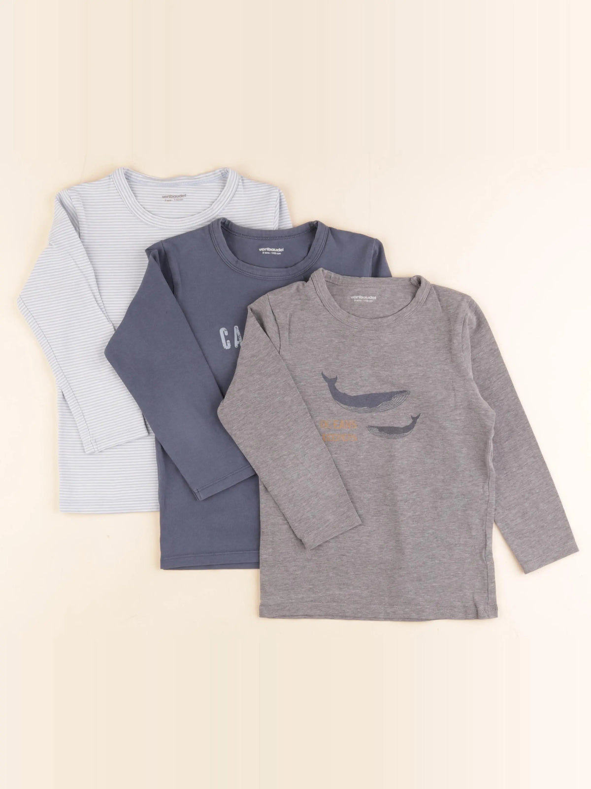 Vertbaudet - lot de 3 tee-shirts bleu, gris - 5 ans