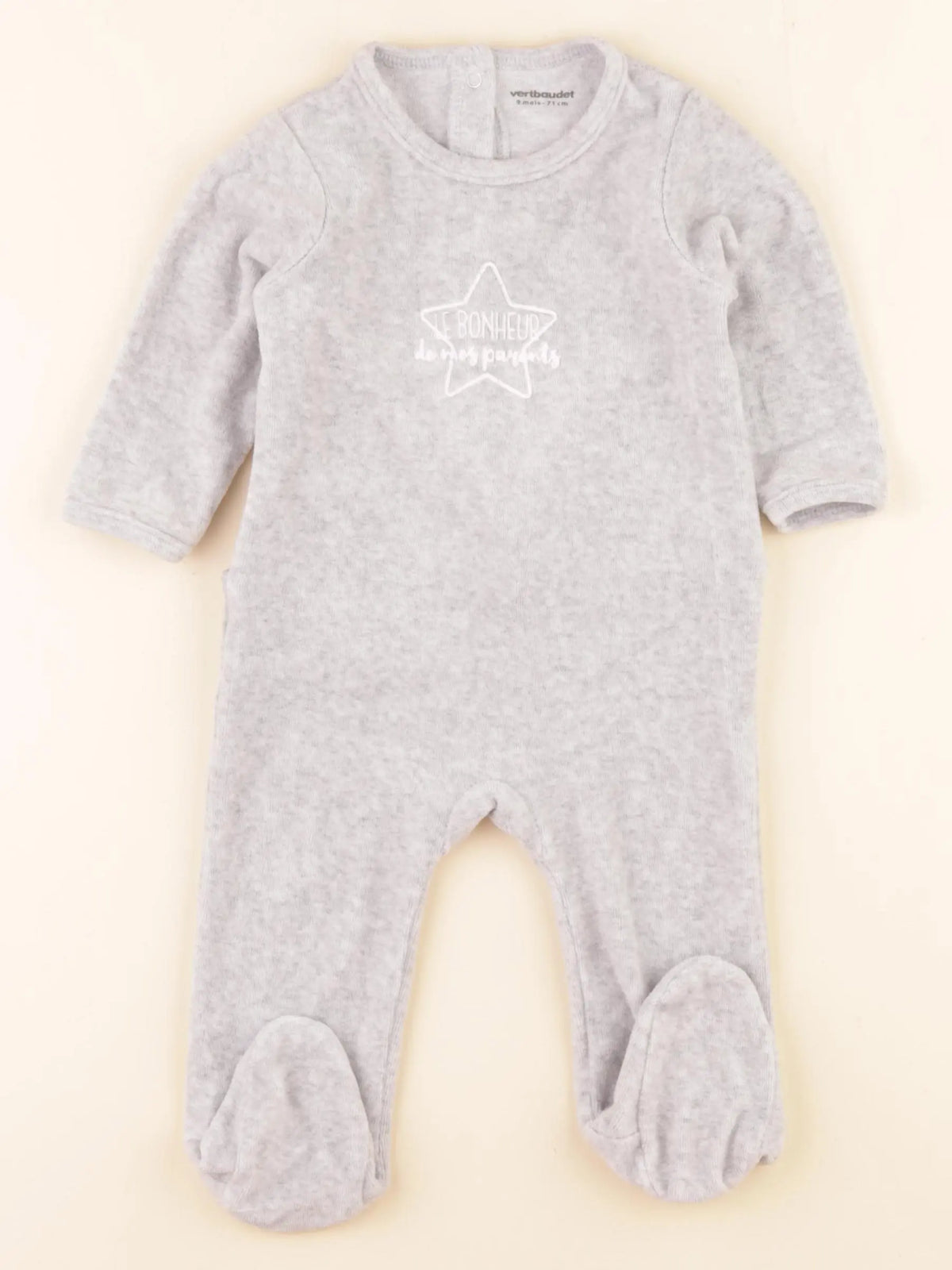 Vertbaudet - pyjama velours gris - 9 mois