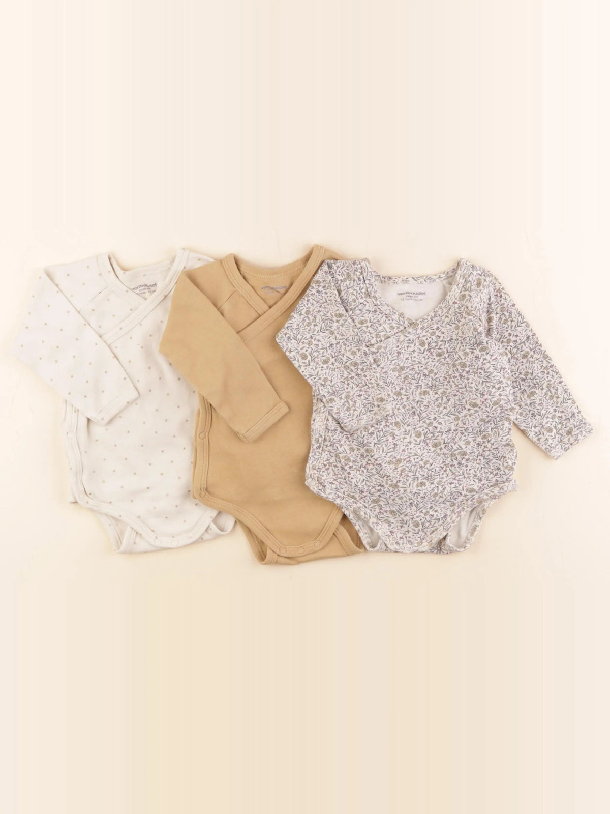Vertbaudet - lot de 3 bodies en coton multicolore - 12 mois