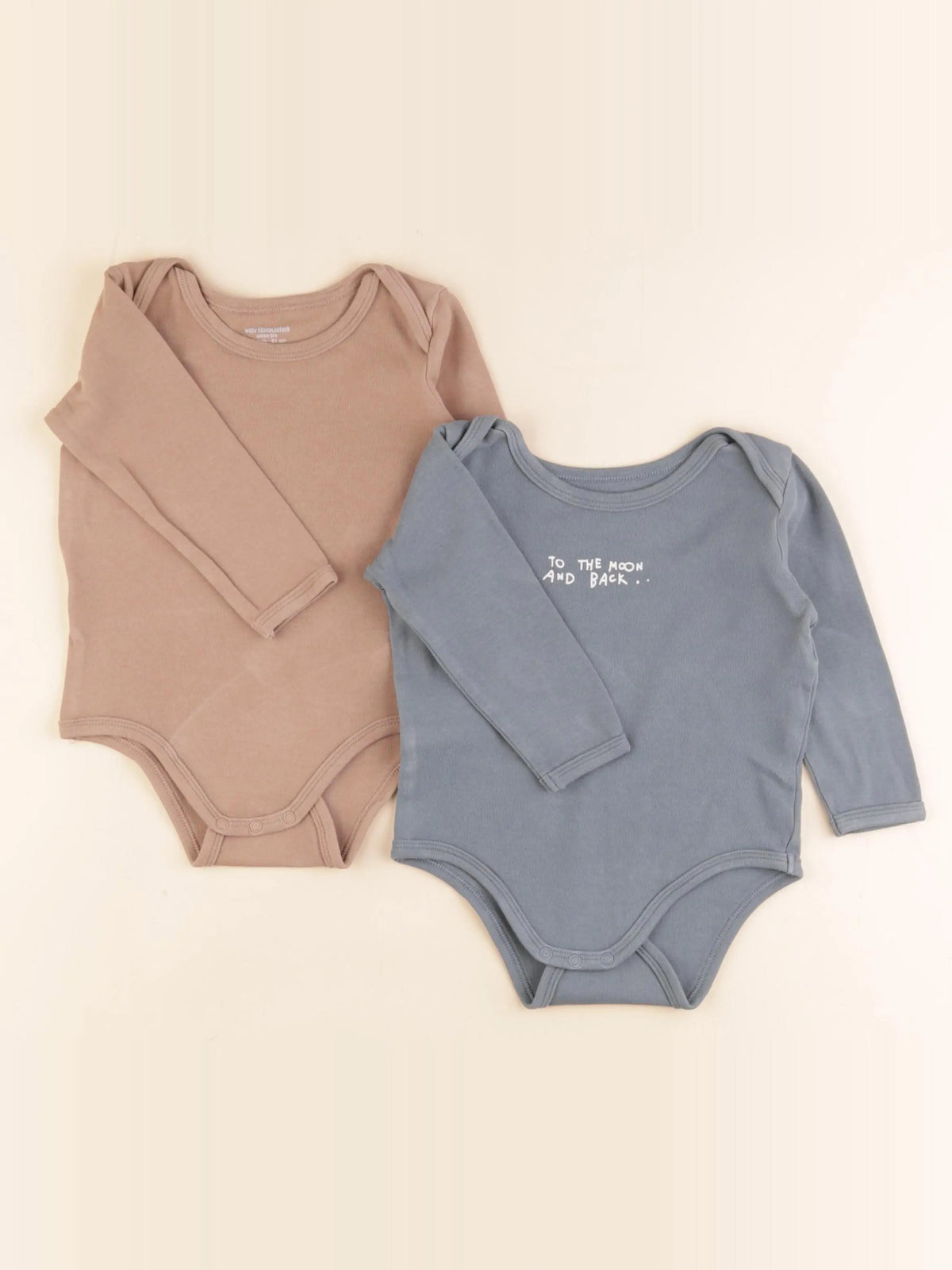 Vertbaudet - lot de 2 bodies en coton bleu, marron - 18 mois