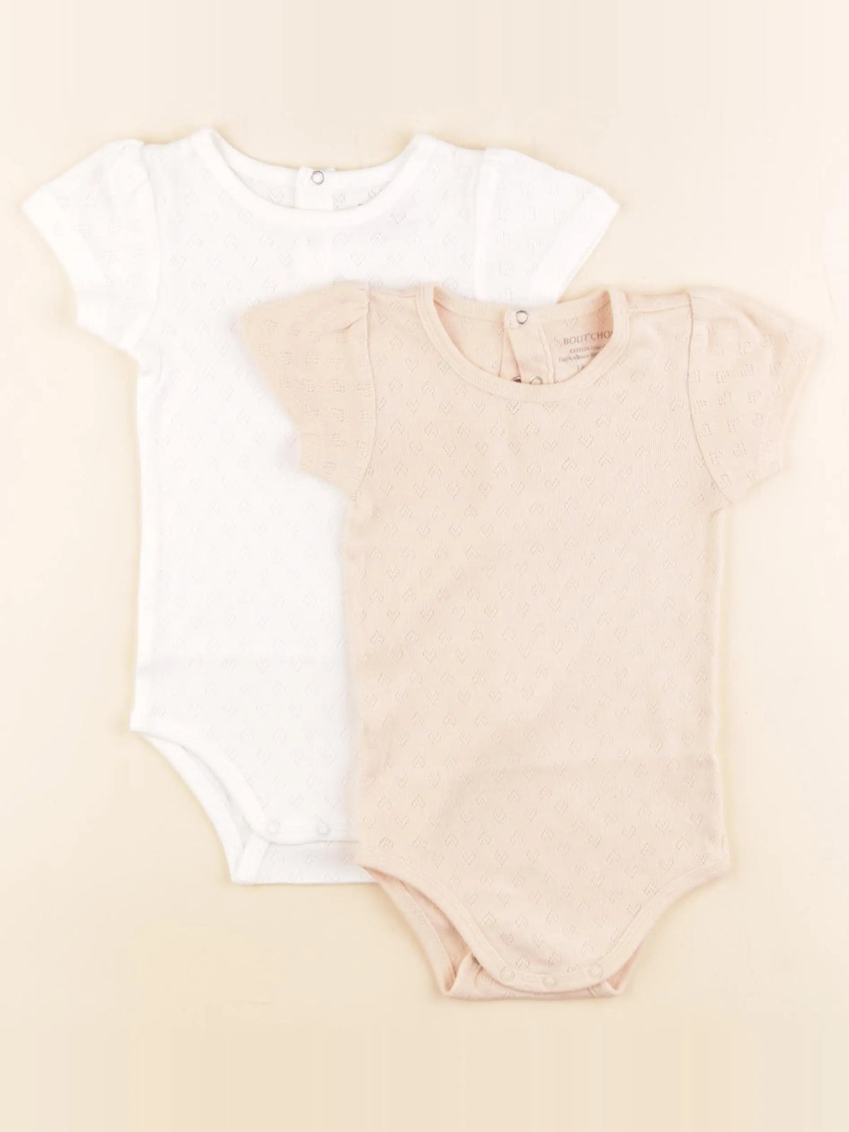 Boutchou - lot de 2 bodies en coton beige, blanc - 18 mois