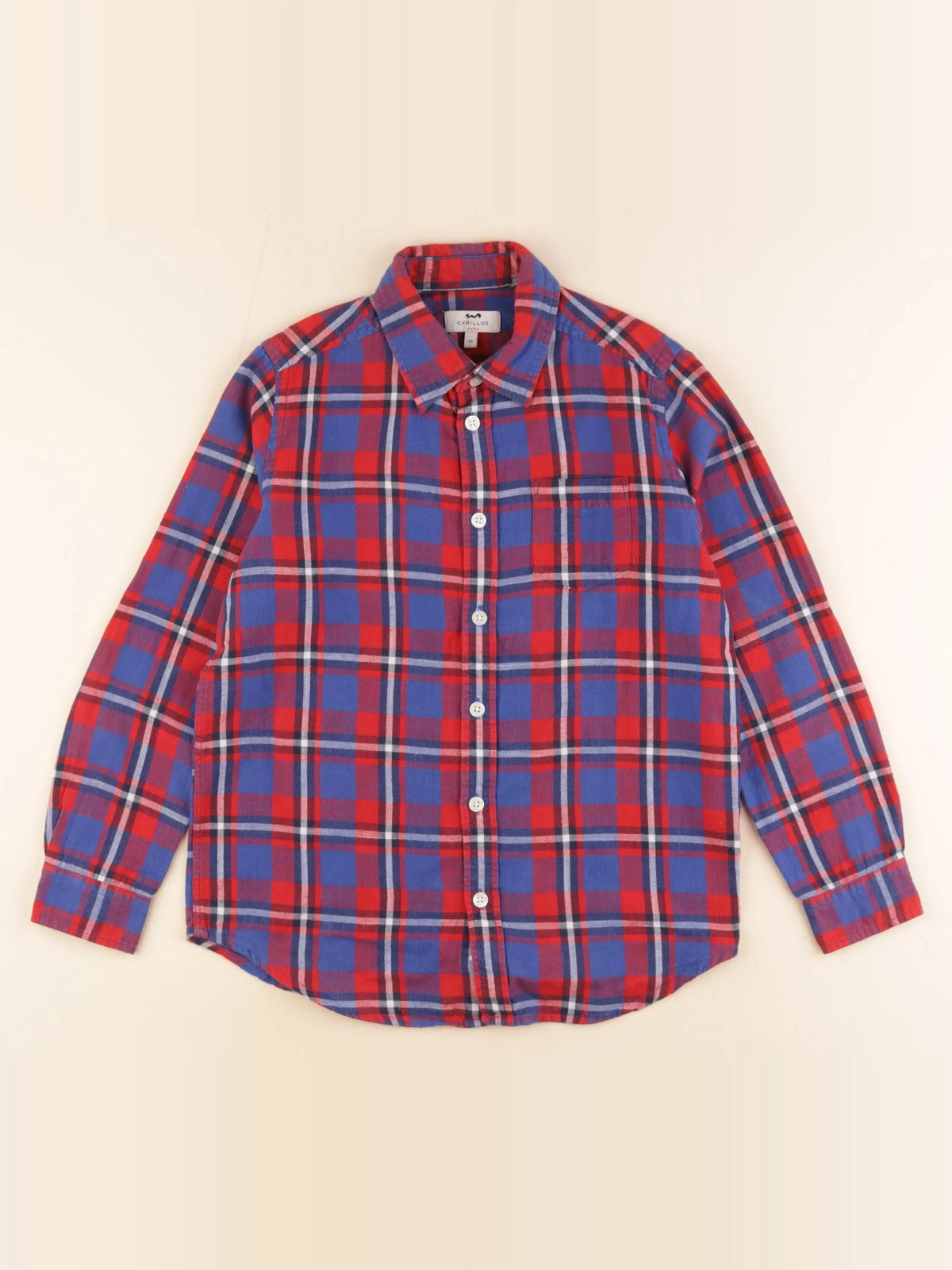 Cyrillus - chemise bleu, rouge - 10 ans