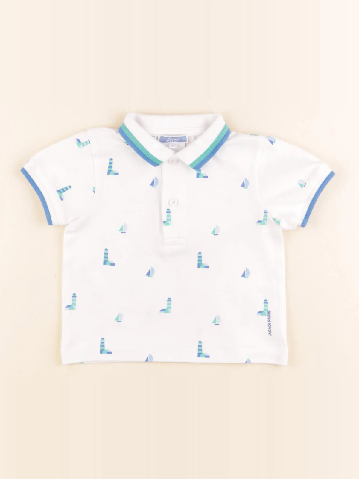 Jacadi - polo blanc, bleu - 24 mois
