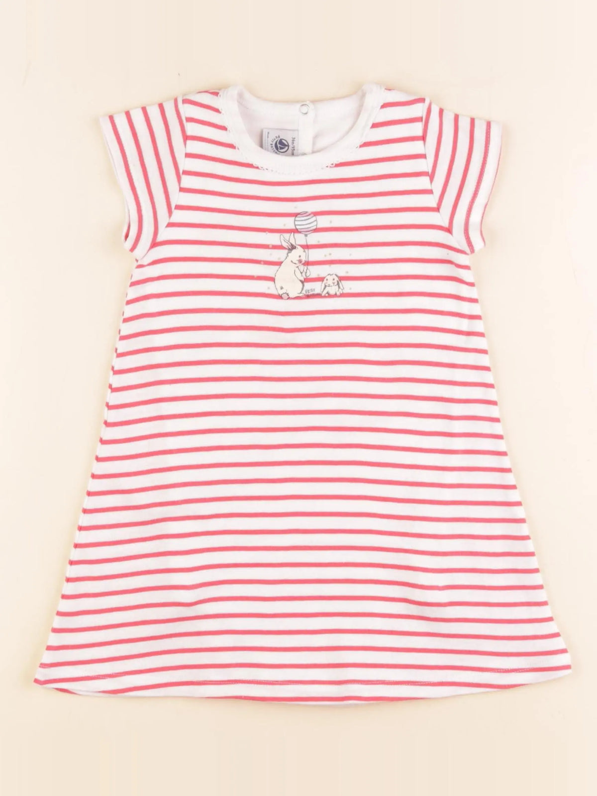 Petit Bateau - chemise de nuit coton blanc, rose - 36 mois