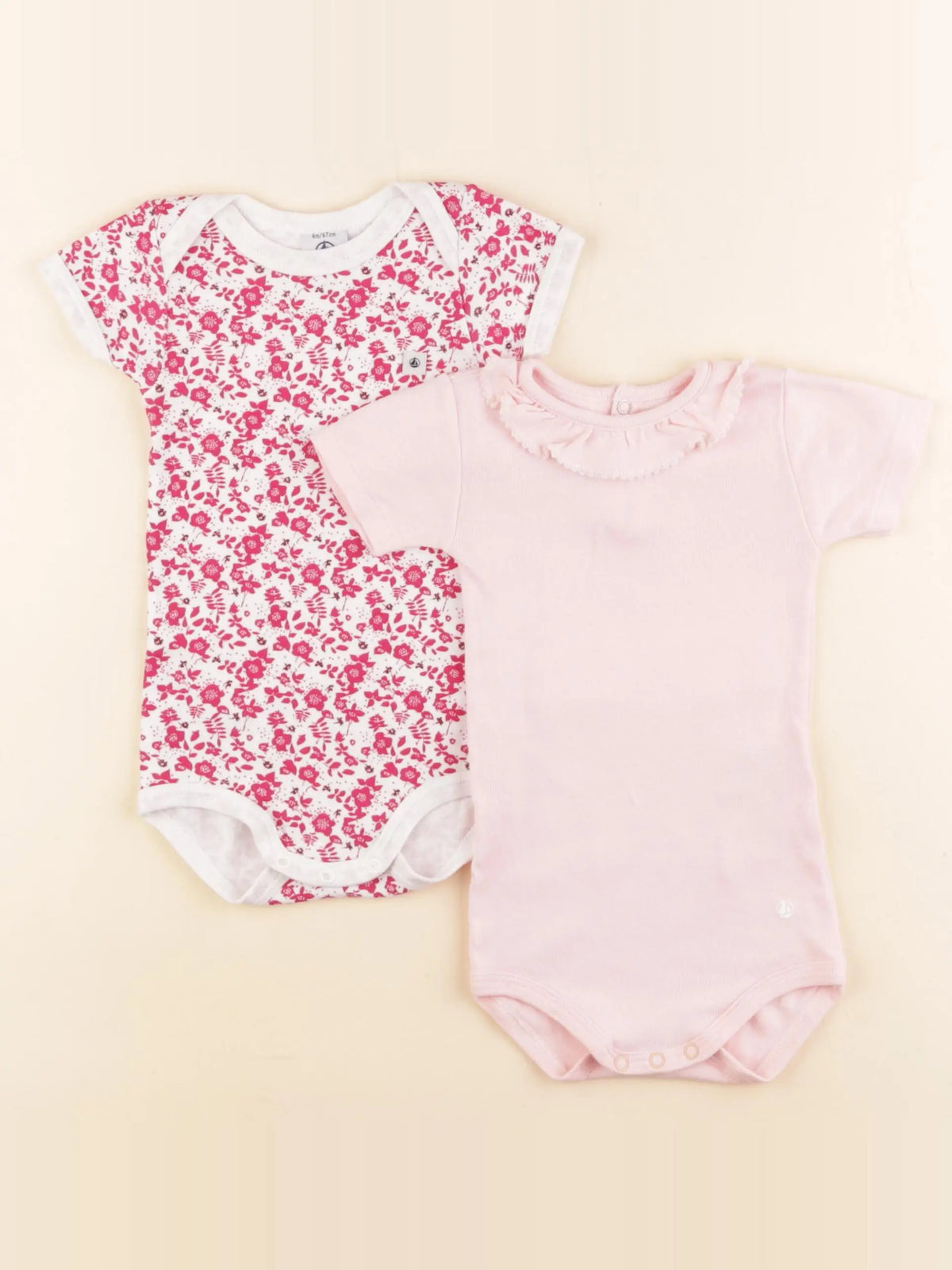 Petit Bateau - lot de 2 bodies en coton rose - 6 mois