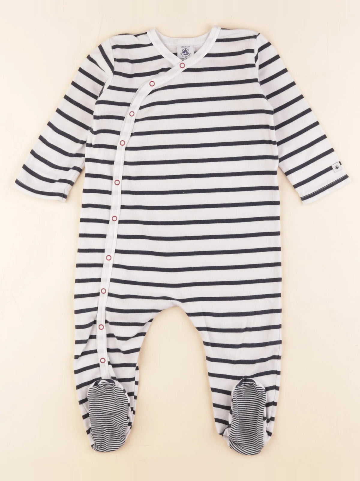 Petit Bateau - pyjama coton blanc, bleu - 18 mois