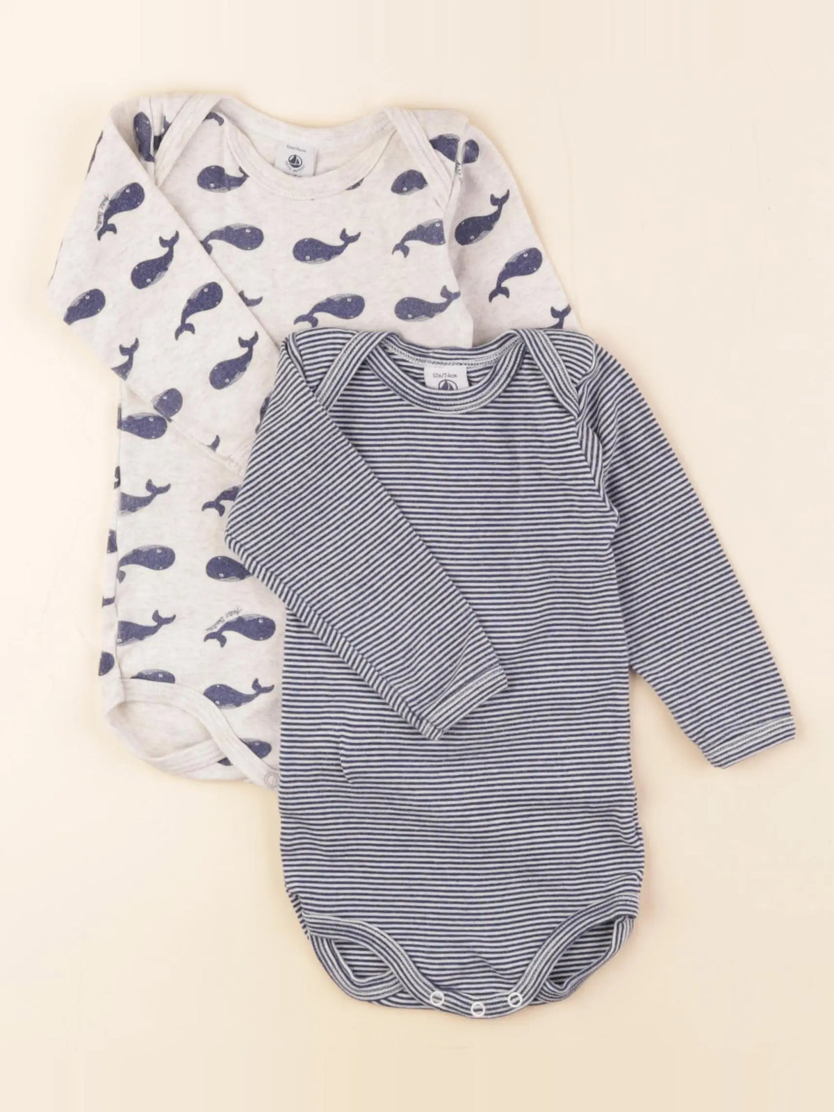 Petit Bateau - lot de 2 bodies en coton bleu - 12 mois