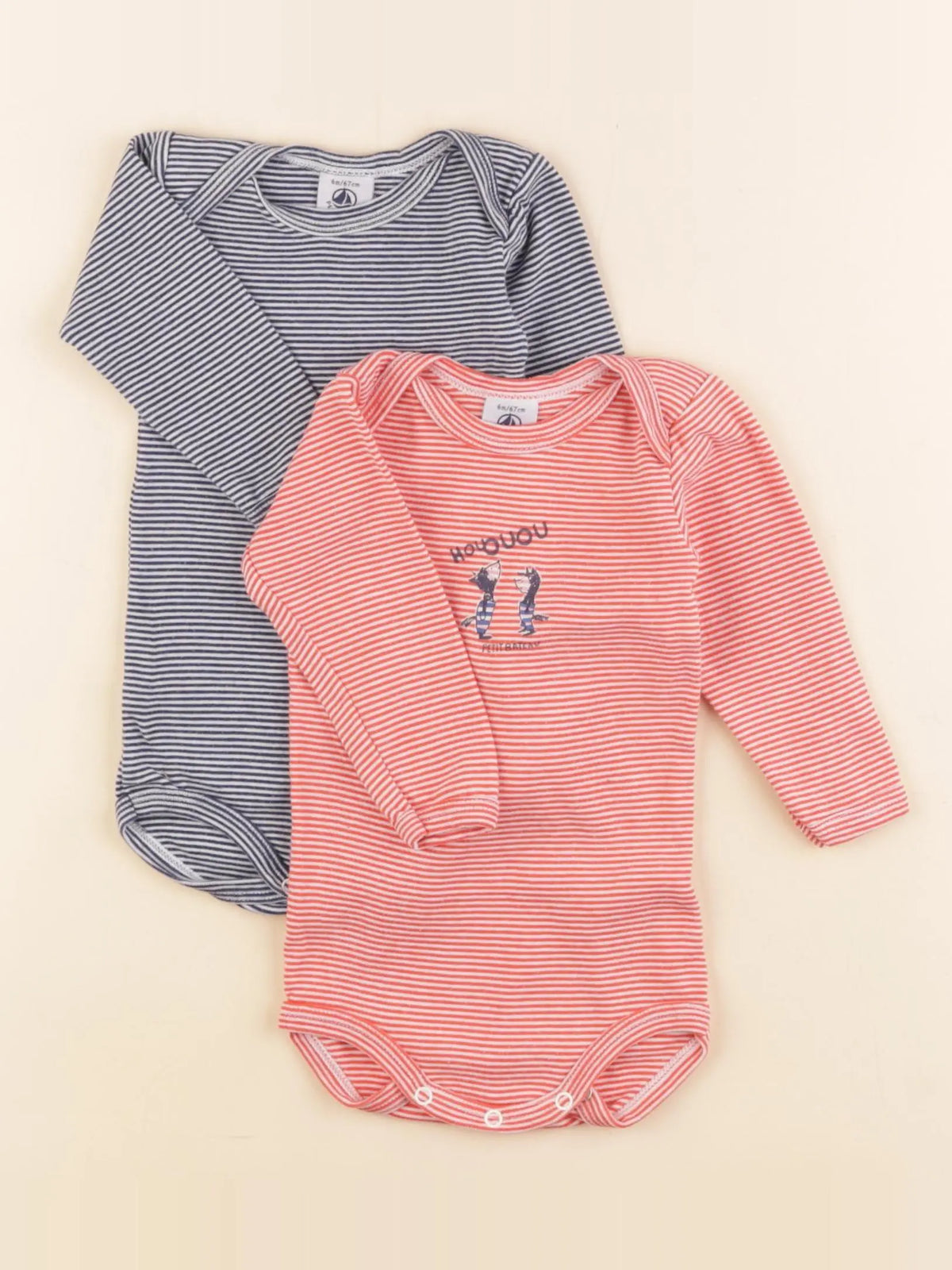 Petit Bateau - lot de 2 bodies en coton bleu, rouge - 6 mois