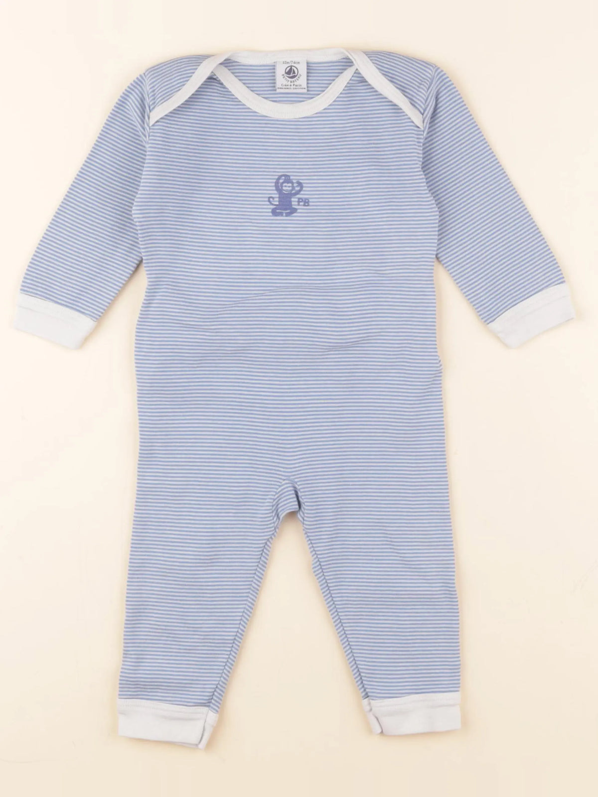 Petit Bateau - pyjama coton bleu, blanc - 12 mois