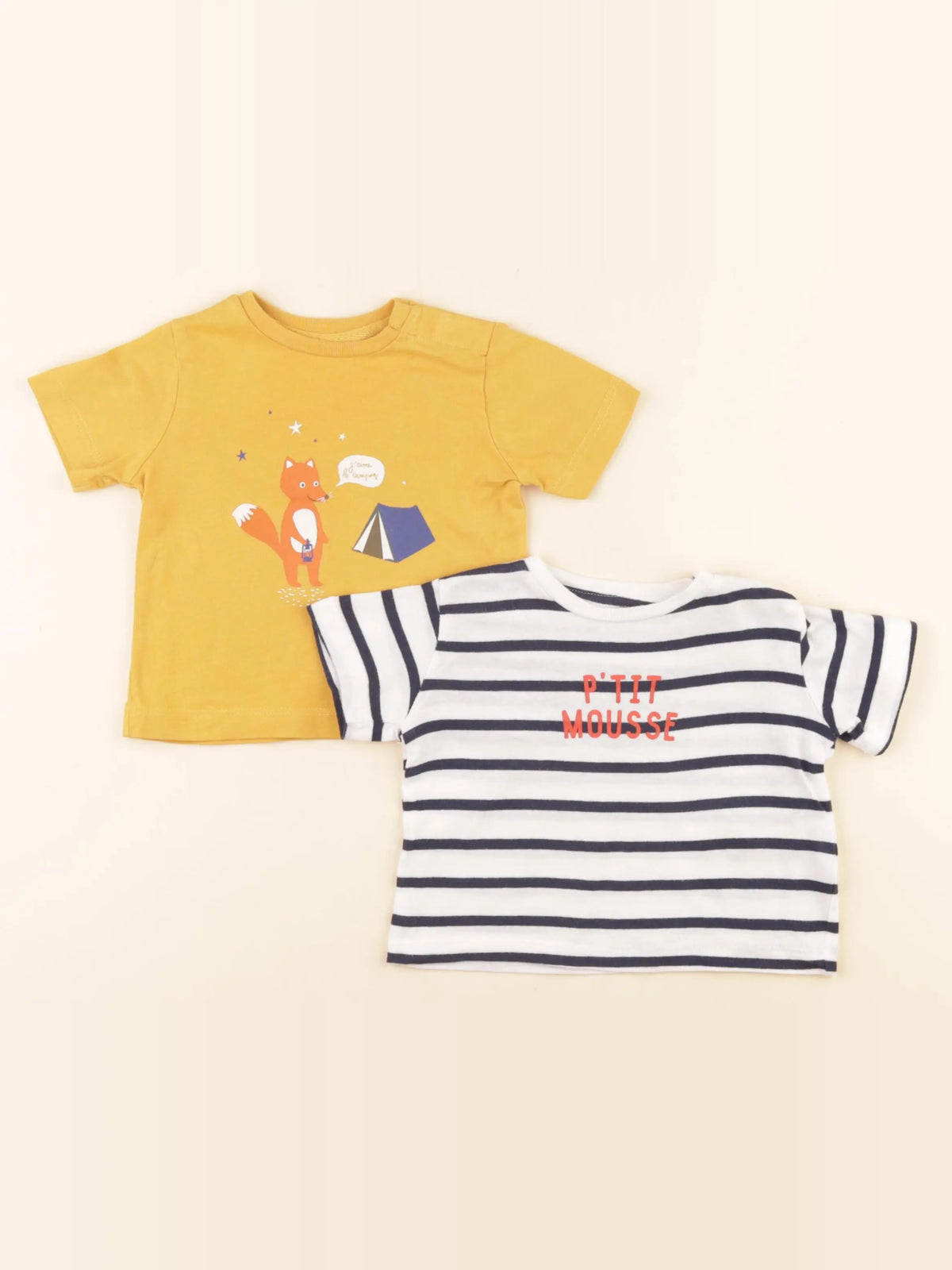 Boutchou - lot de 2 tee-shirts bleu, jaune - 6 mois