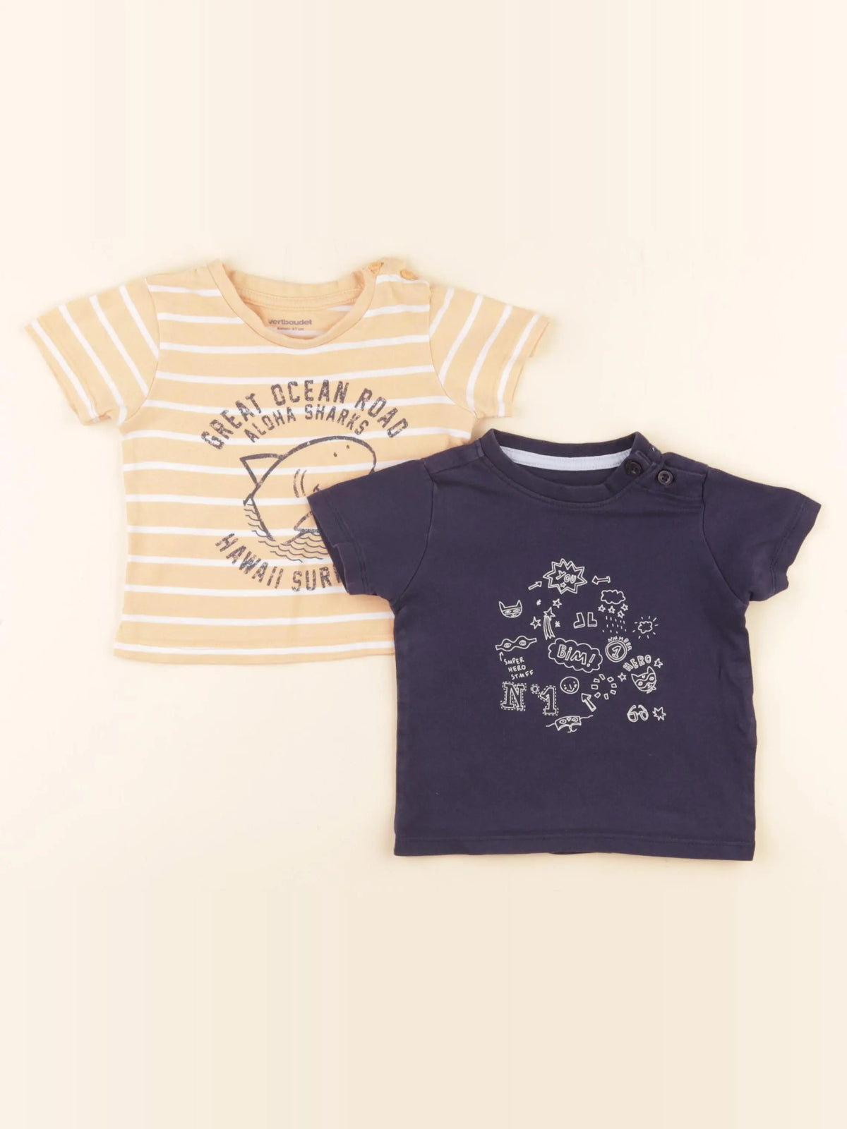 Vertbaudet - lot de 2 tee-shirts bleu, orange - 6 mois