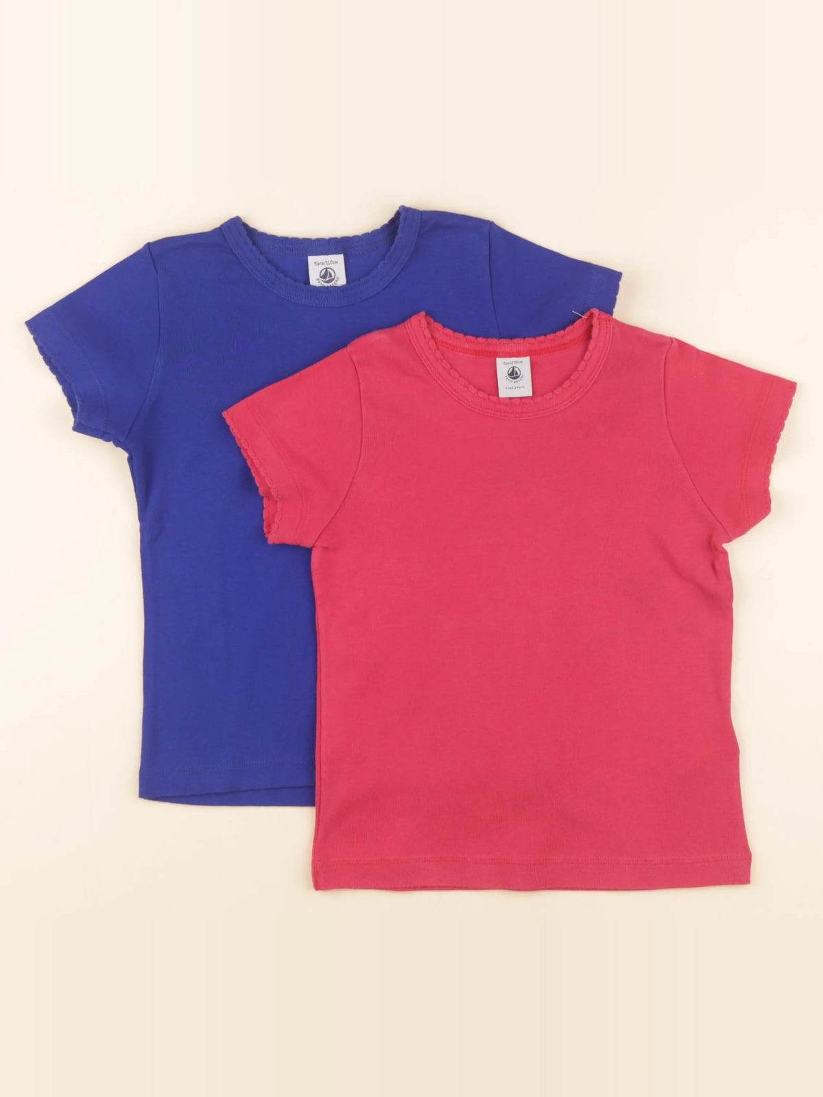 Petit Bateau - lot de 2 maillots de corps bleu, rose - 5 ans