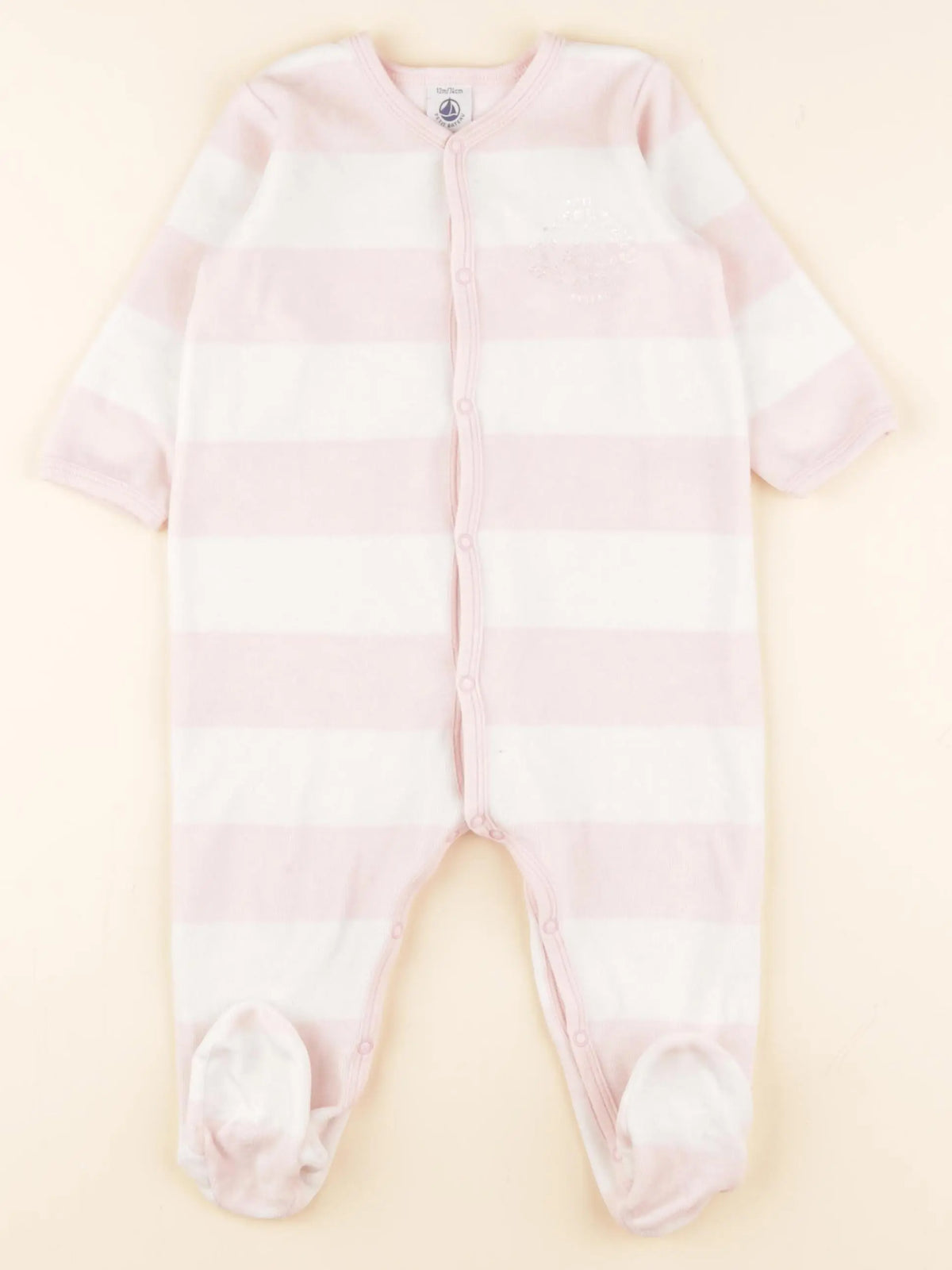 Petit Bateau - pyjama velours blanc, rose - 12 mois