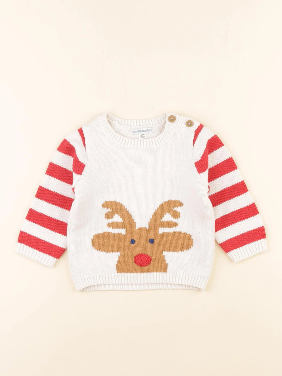 Vertbaudet - pull blanc, rouge - 12 mois