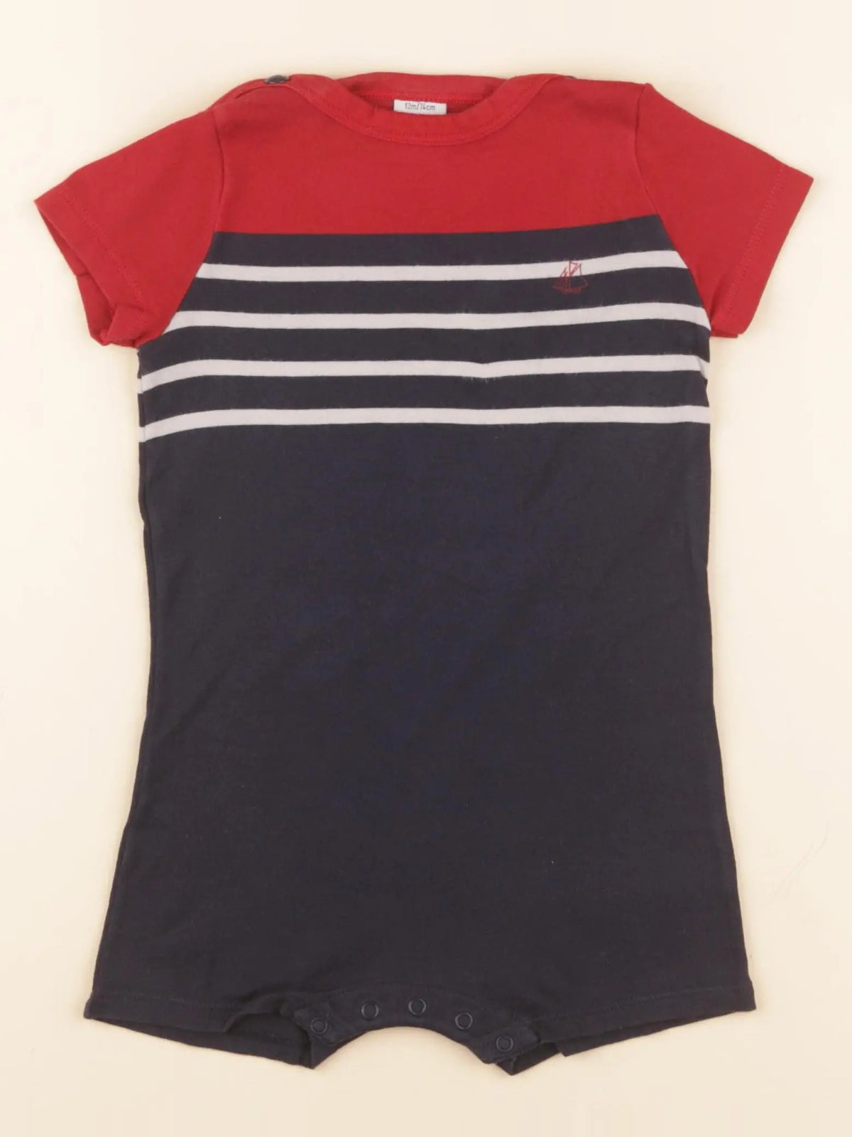 Petit Bateau - combinaison bleu, rouge - 12 mois