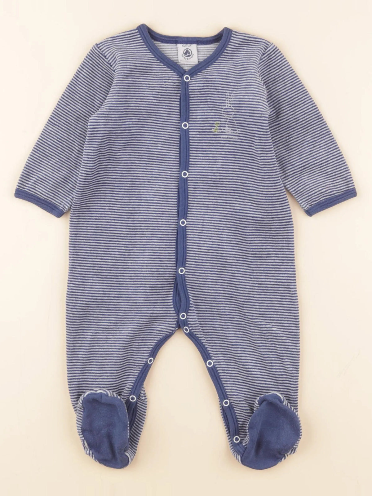 Petit Bateau - pyjama velours bleu, blanc - 9 mois