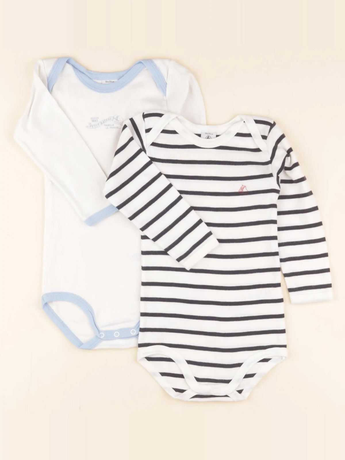 Petit Bateau - body blanc, bleu - 18 mois
