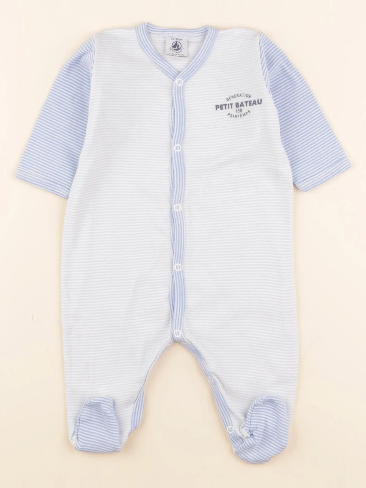 Petit Bateau - pyjama coton blanc, bleu - 3 mois