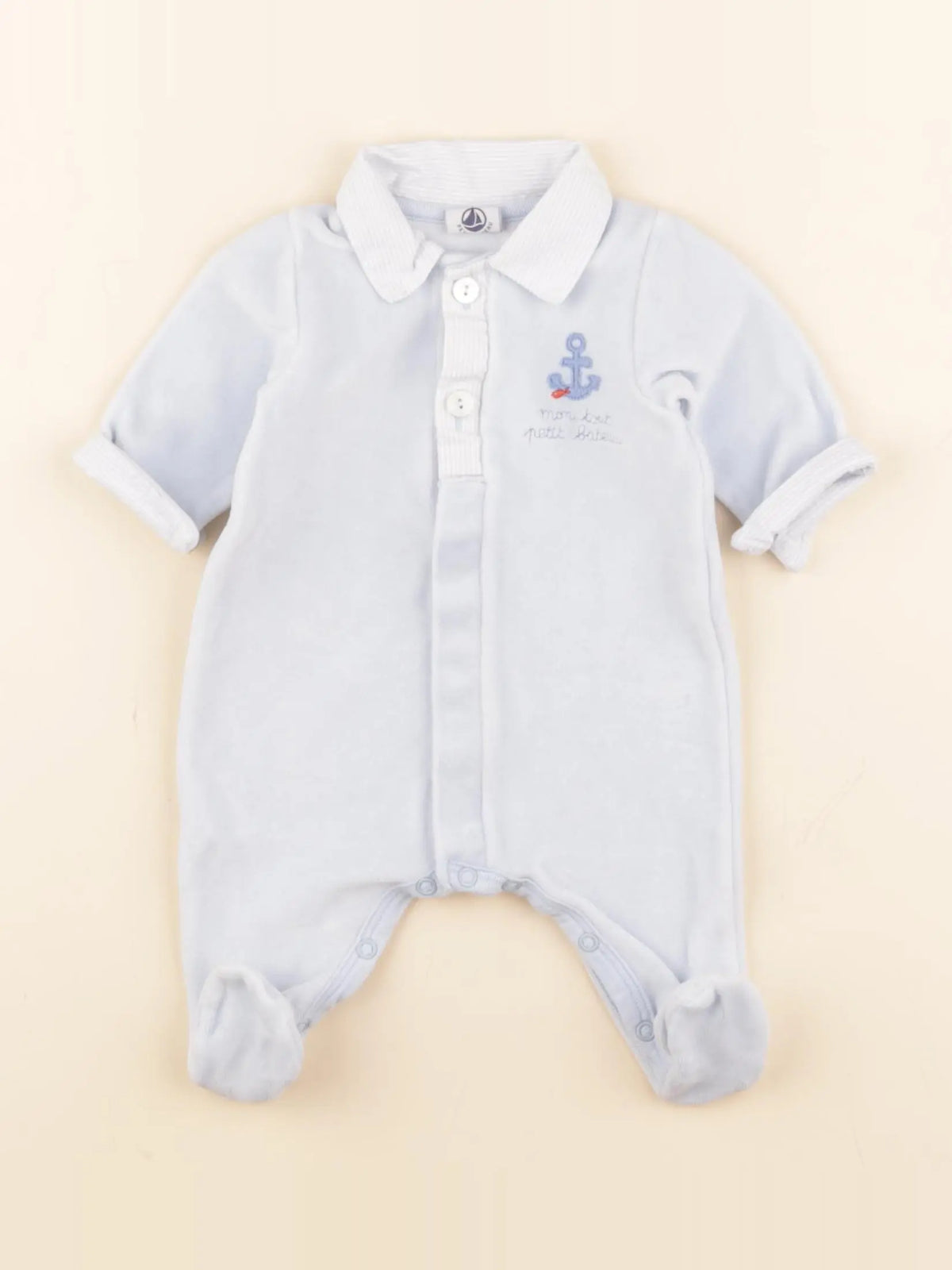 Petit Bateau - pyjama velours bleu - 0 mois