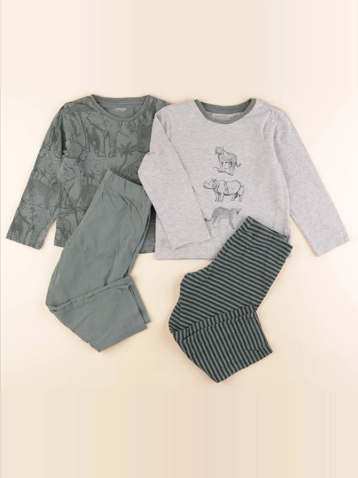 Vertbaudet - lot de 2 pyjamas coton gris, vert - 5 ans