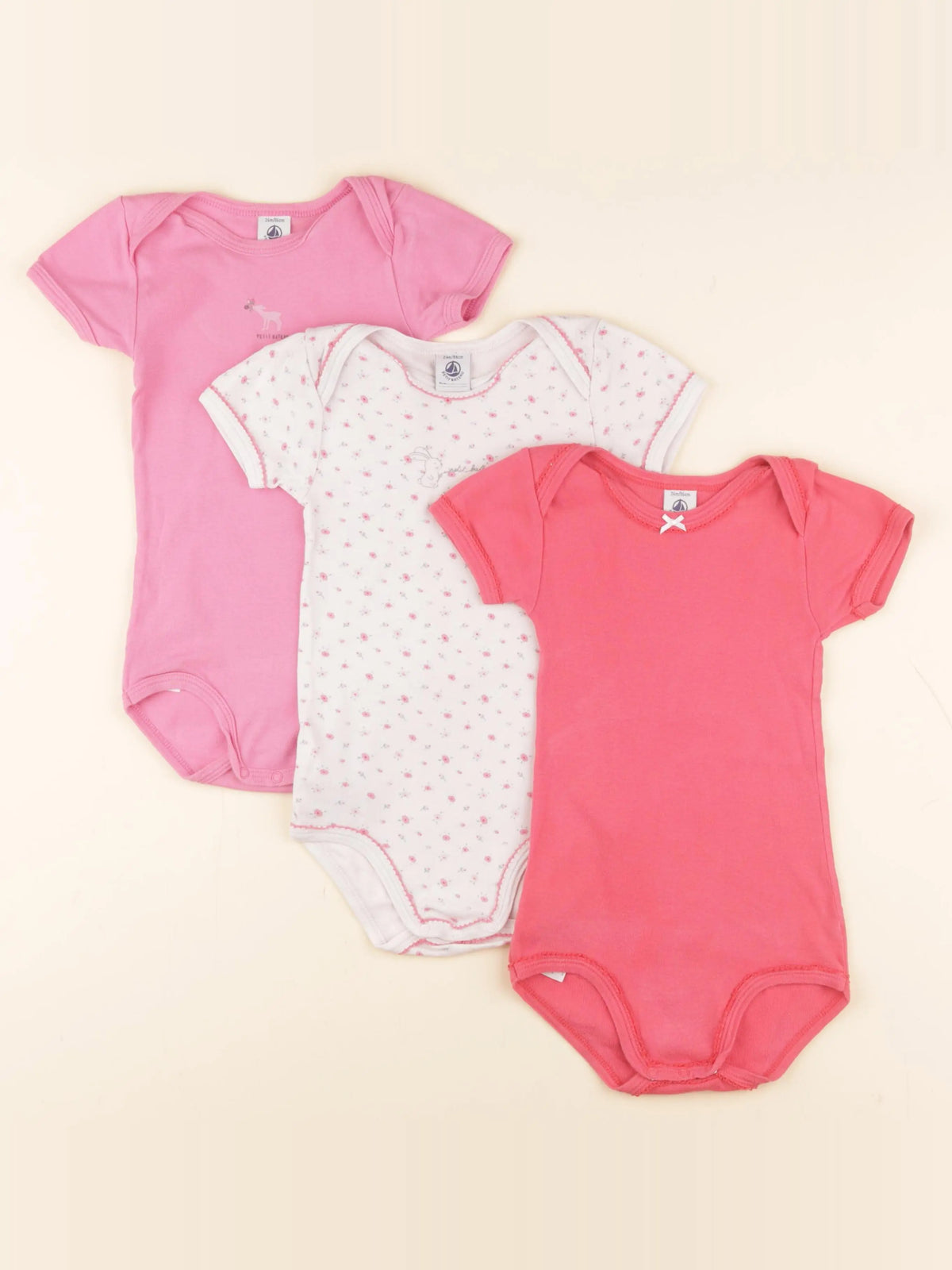 Petit Bateau - lot de 3 bodies en coton rose - 24 mois