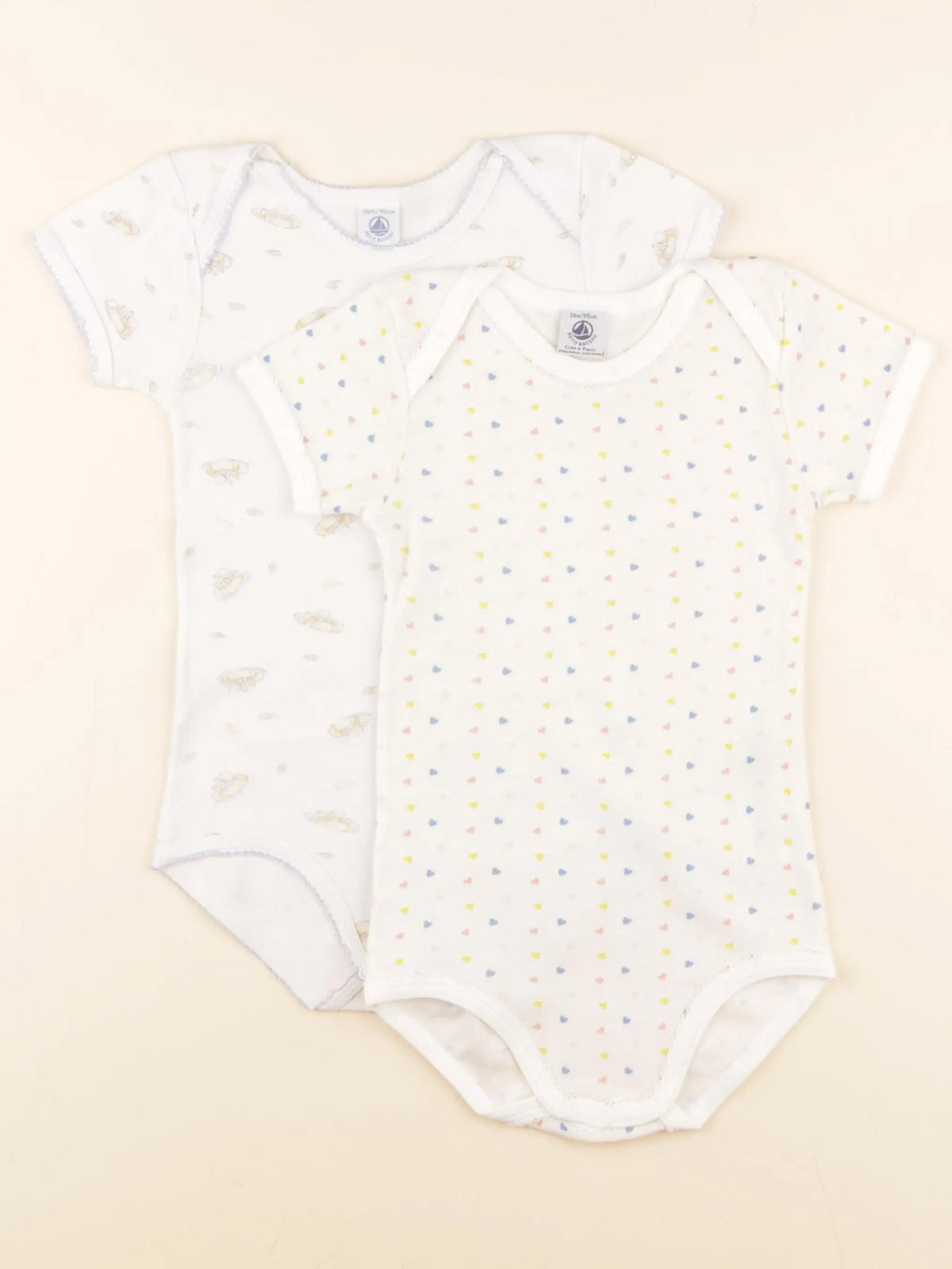 Petit Bateau - lot de 2 bodies en coton beige - 36 mois