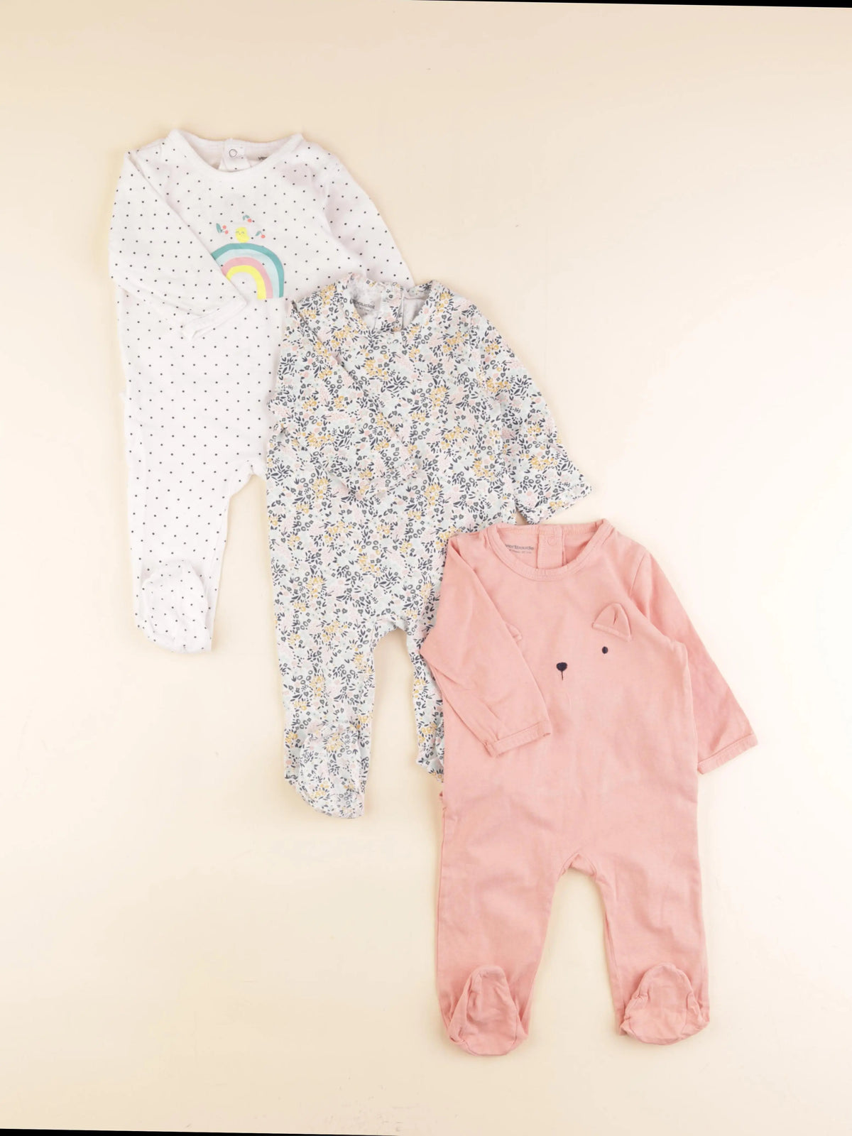 Vertbaudet - lot de 3 pyjamas coton multicolore - 6 mois