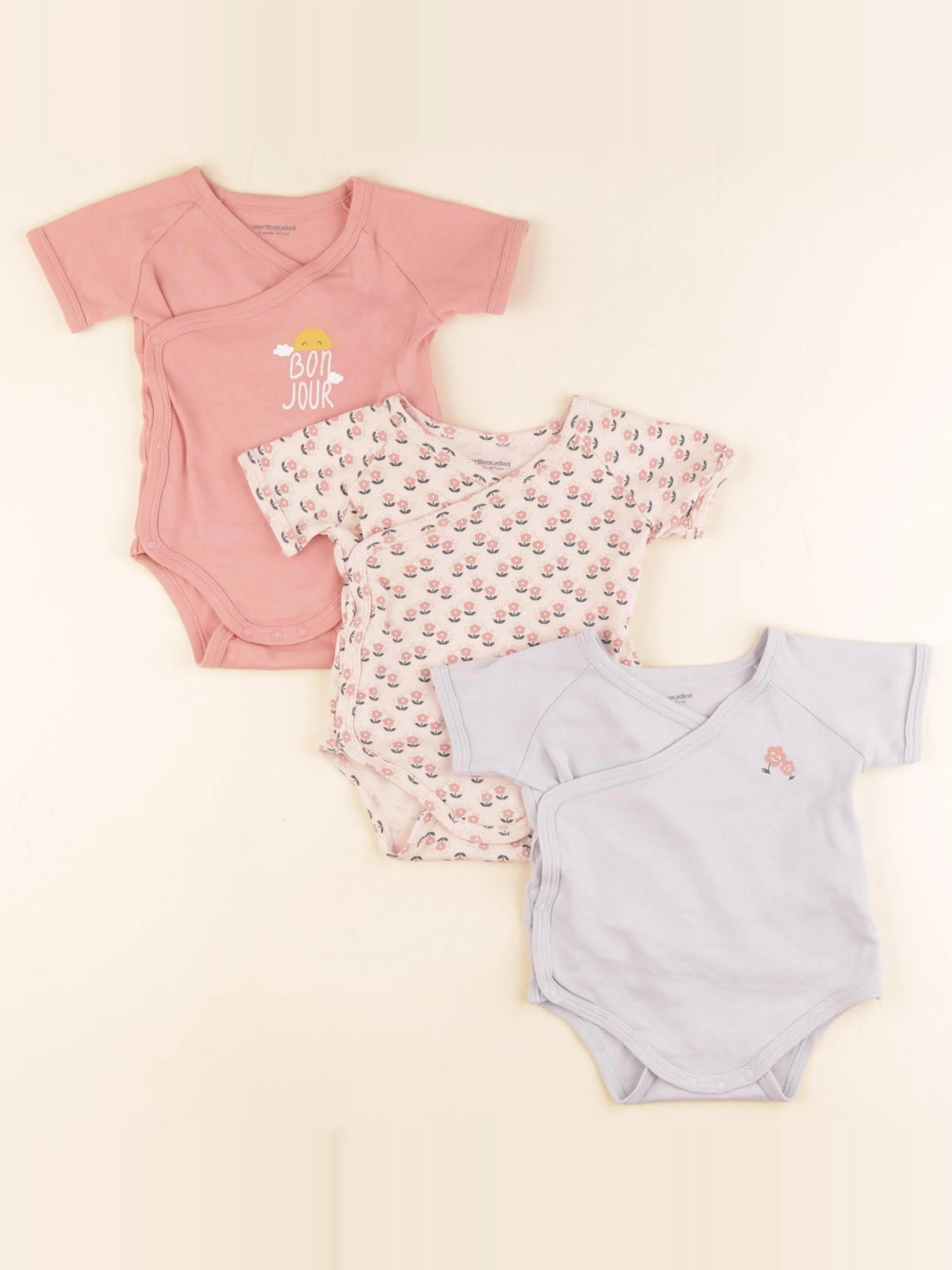 Vertbaudet - lot de 3 bodies en coton multicolore - 6 mois