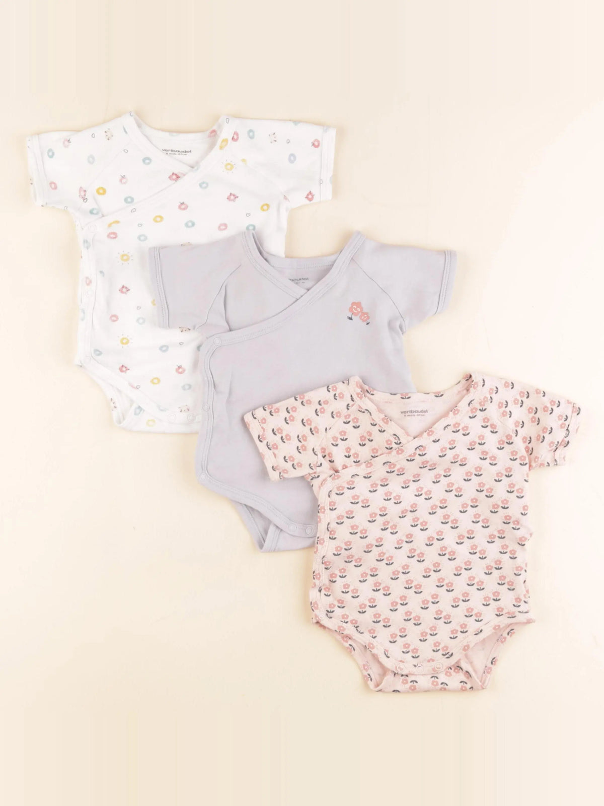 Vertbaudet - lot de 3 bodies en coton multicolore - 6 mois
