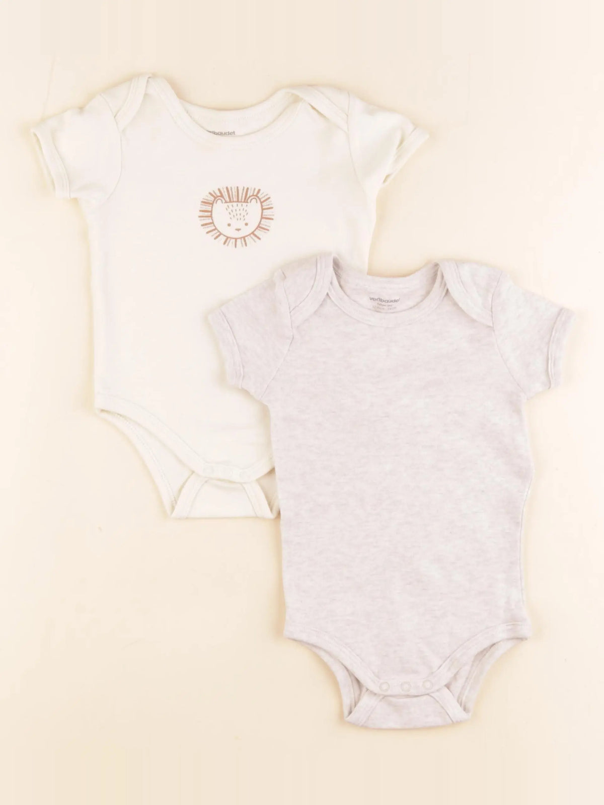 Vertbaudet - lot de 2 bodies en coton beige, jaune - 12 mois