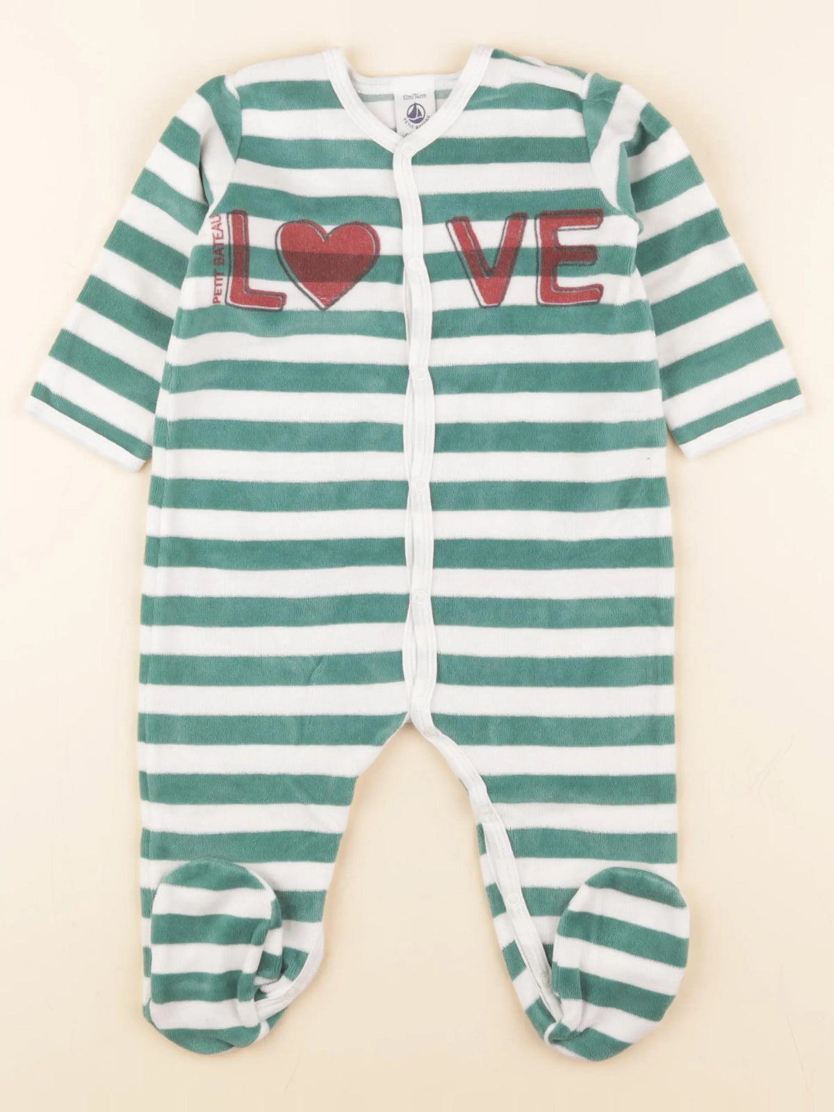 Petit Bateau - pyjama velours vert - 12 mois