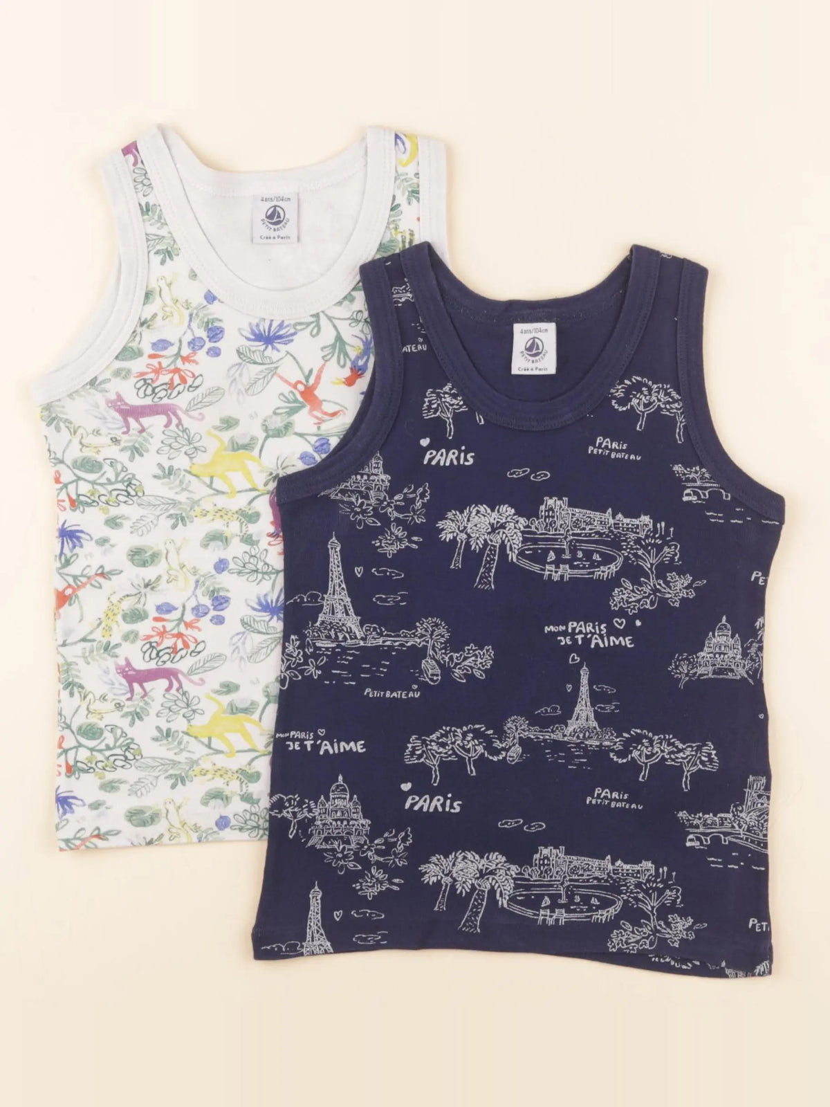 Petit Bateau - lot de 2 maillots de corps bleu, blanc - 4 ans