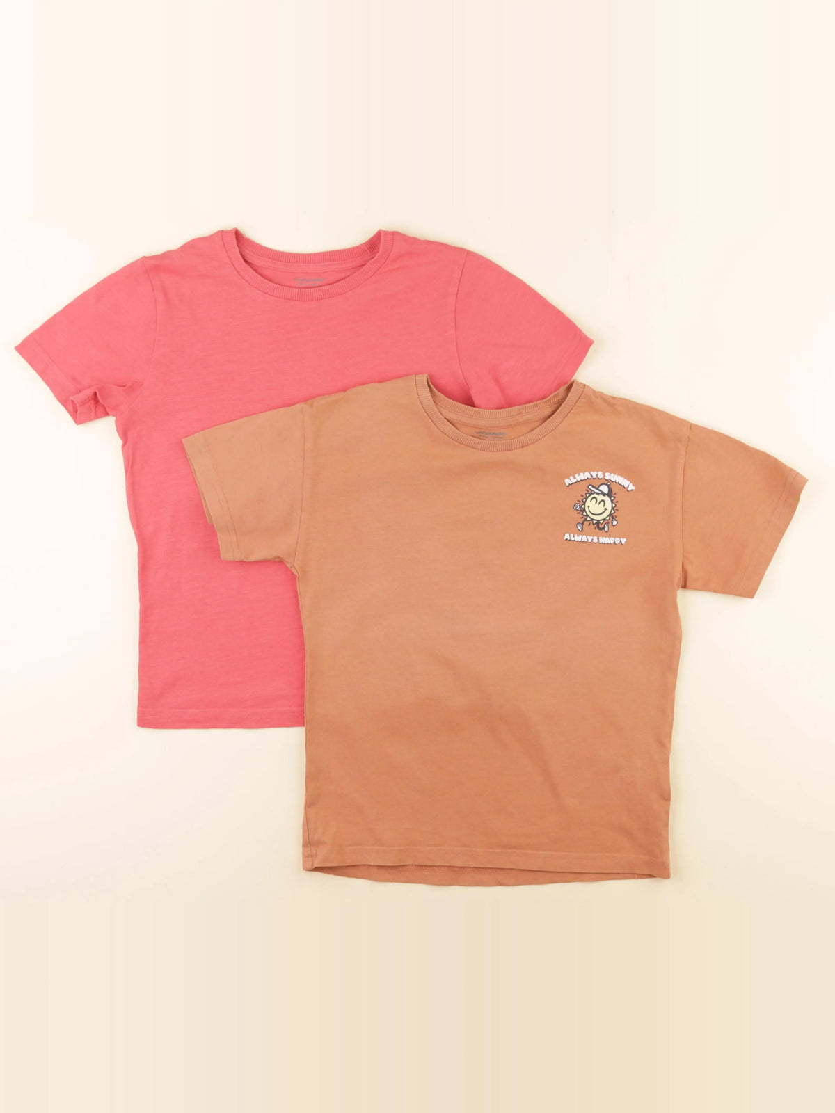 Vertbaudet - lot de 2 tee-shirts marron, rose - 8 ans
