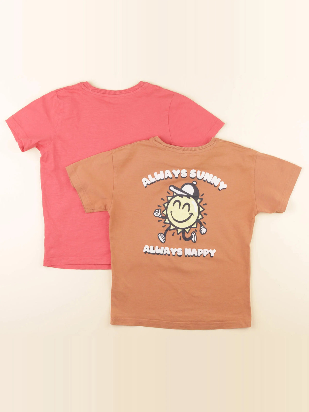 Vertbaudet - lot de 2 tee-shirts marron, rose - 8 ans