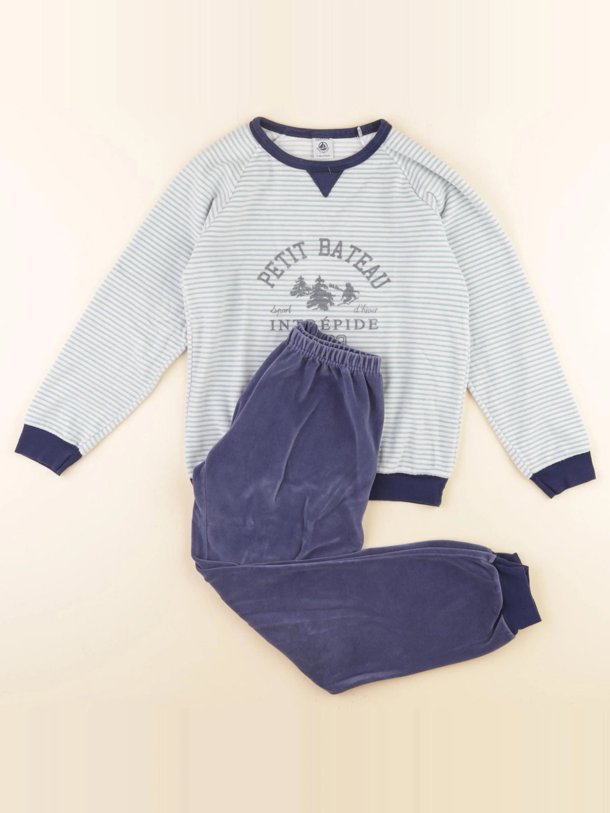 Petit Bateau - pyjama velours bleu - 10 ans