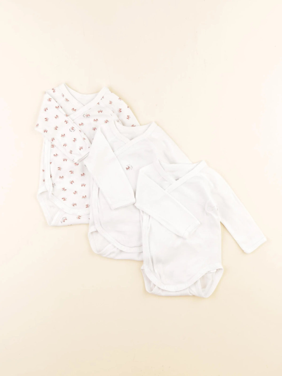 Petit Bateau - lot de 3 bodies en coton blanc, marron - 1 mois