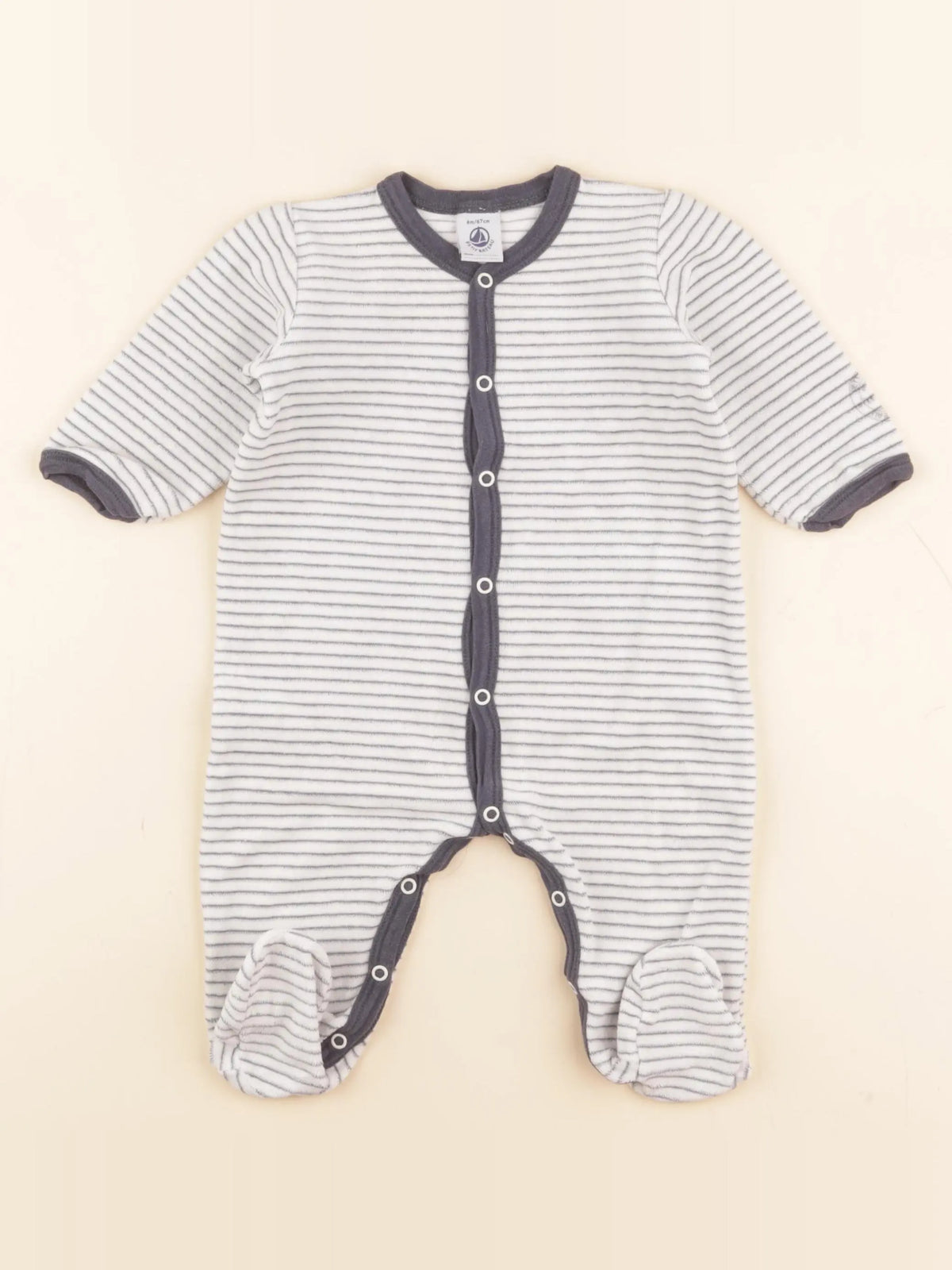 Petit Bateau - pyjama velours bleu, blanc - 6 mois